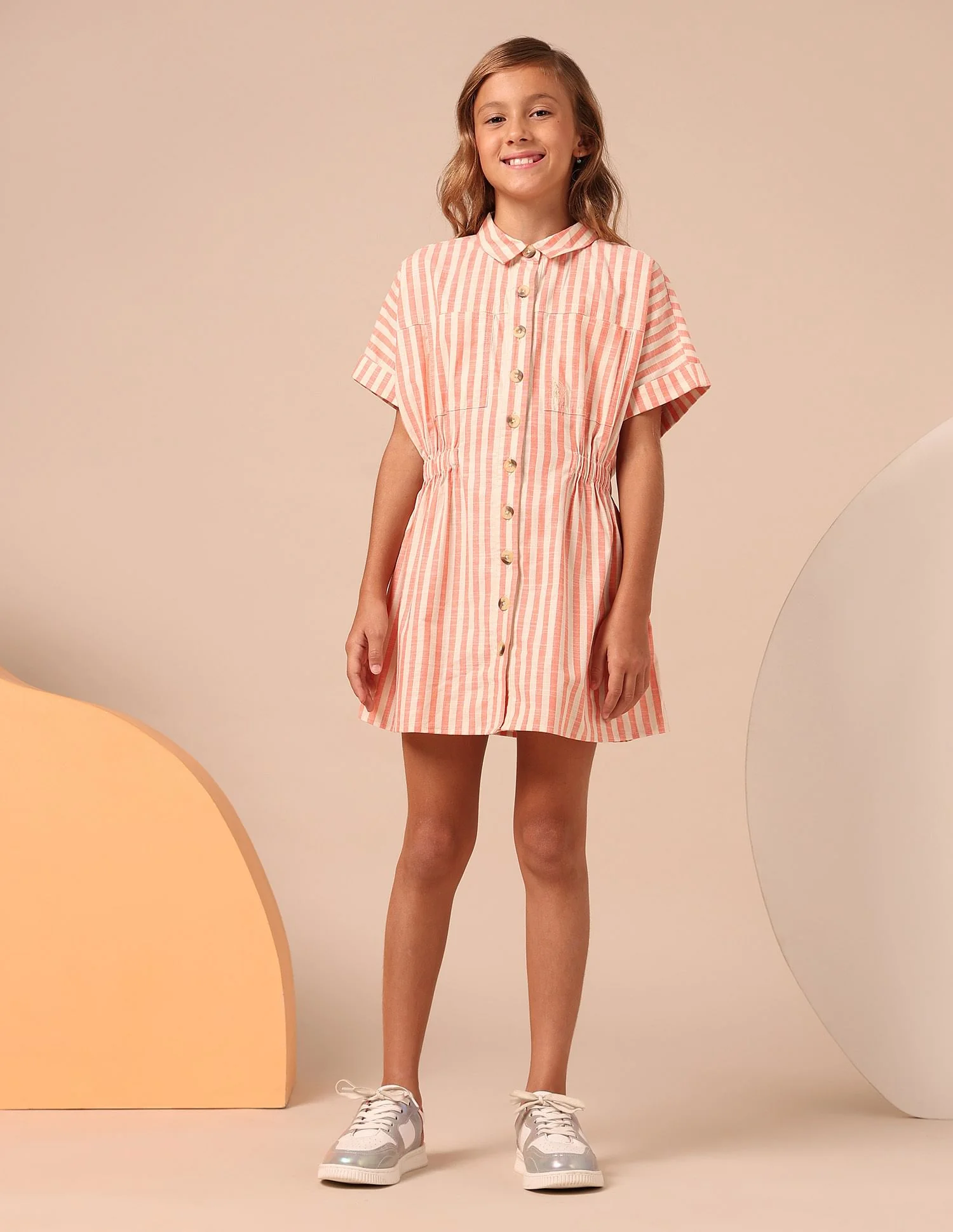 Girls Vertical Striped Shirt Dress - Image 3