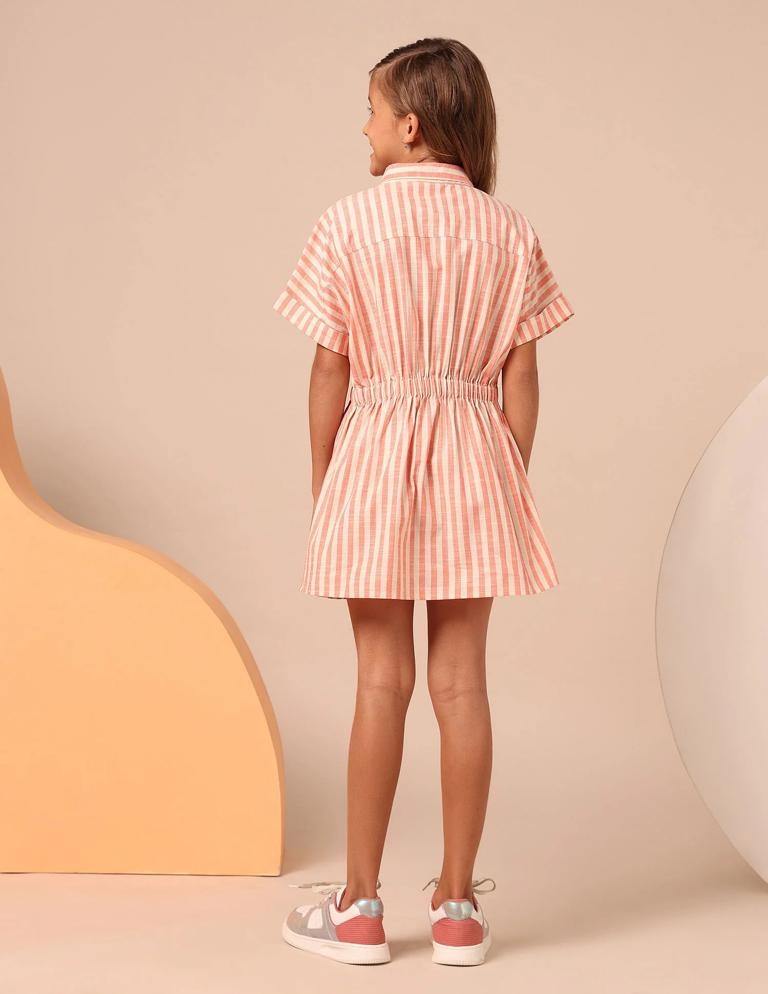 Girls Vertical Striped Shirt Dress - Image 4