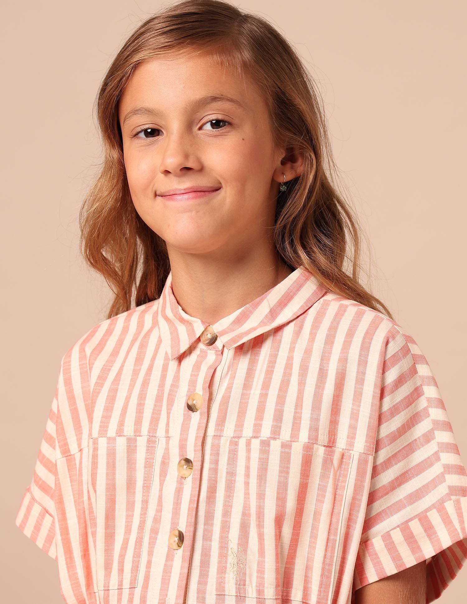 Girls Vertical Striped Shirt Dress - Image 5
