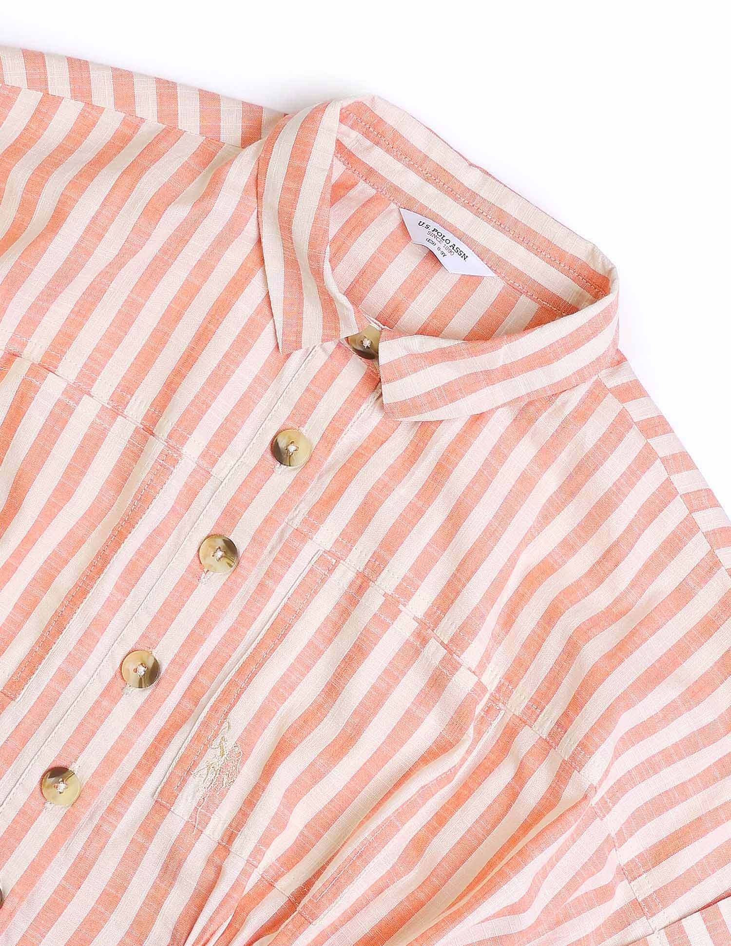 Girls Vertical Striped Shirt Dress - Image 8