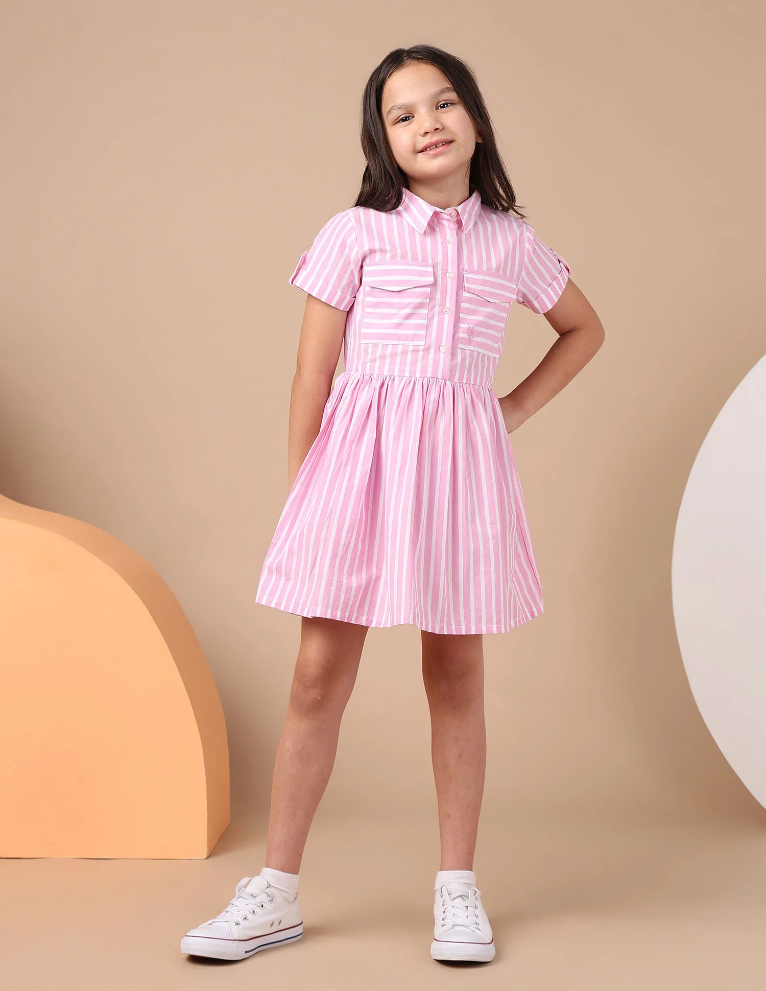 Girls Vertical Striped Shirt Dress - Image 3