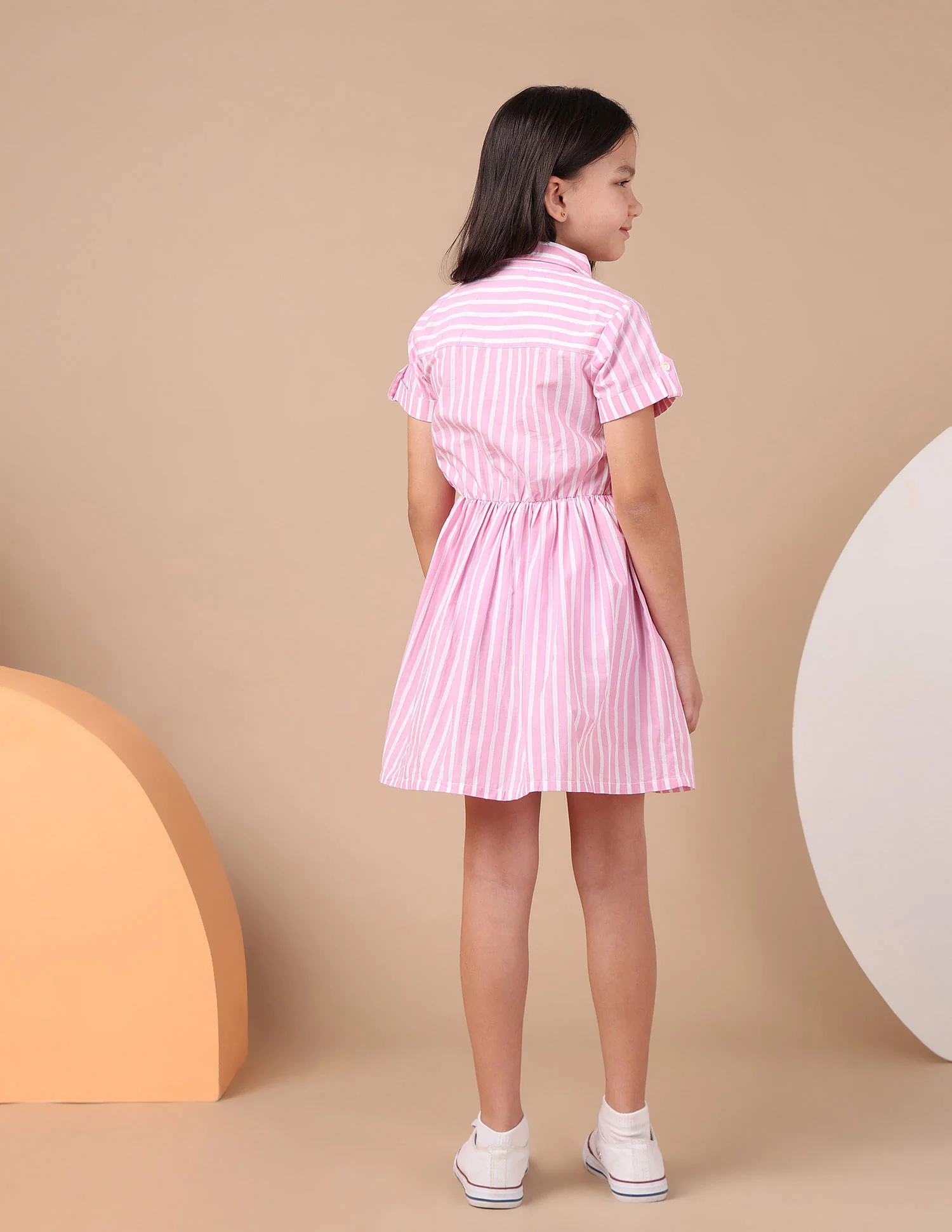 Girls Vertical Striped Shirt Dress - Image 4