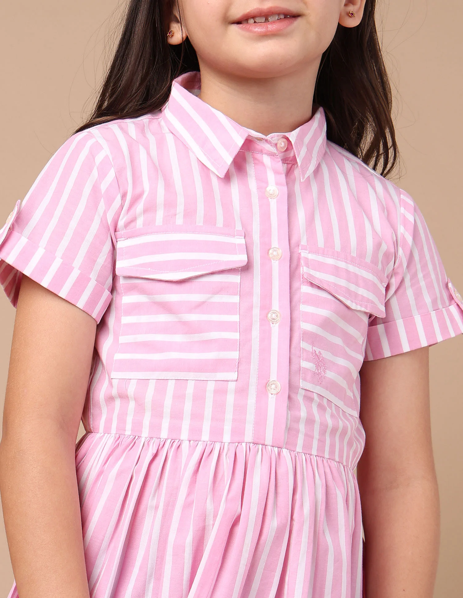 Girls Vertical Striped Shirt Dress - Image 5