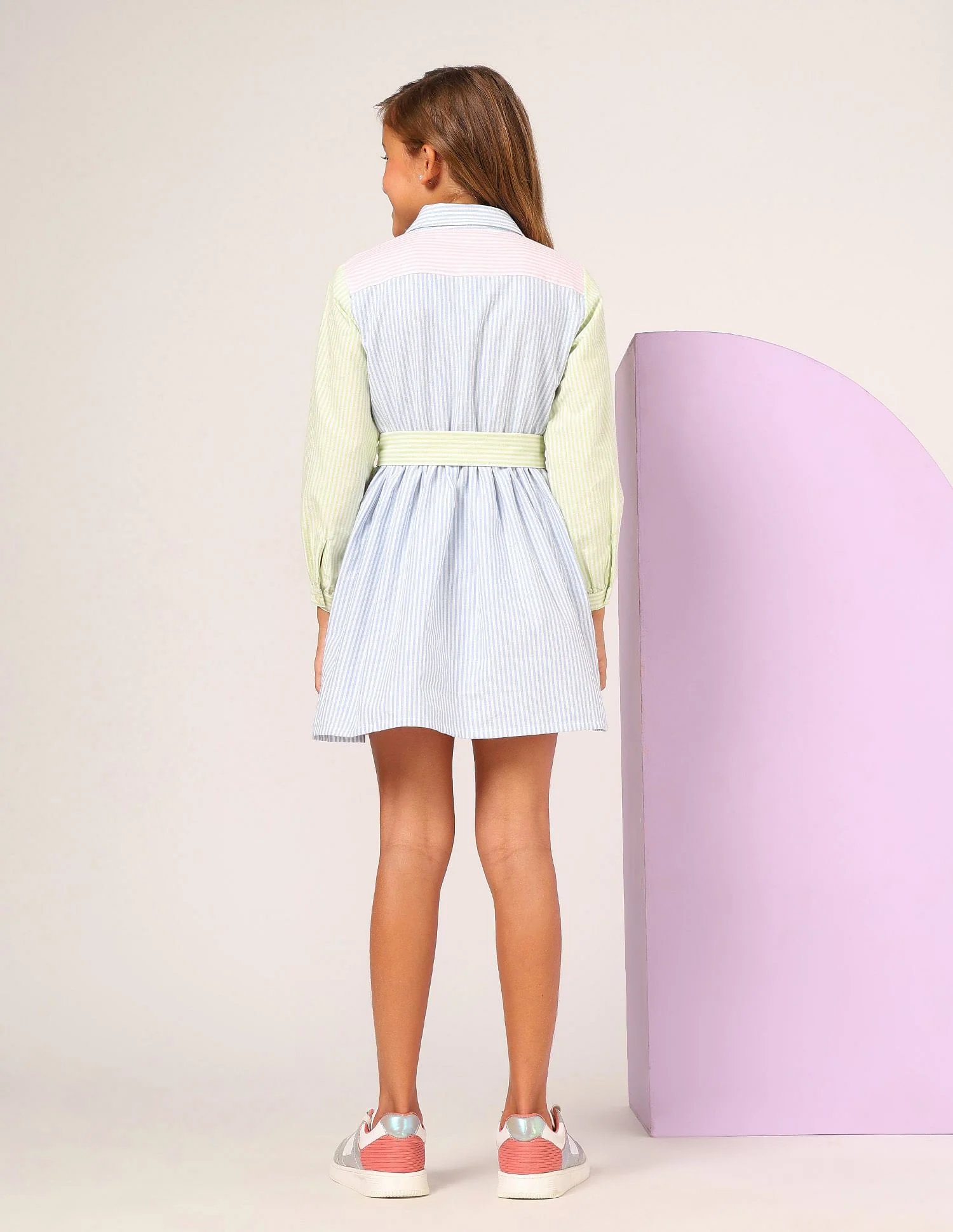 Girls Vertical Striped Shirt Dress - Image 4