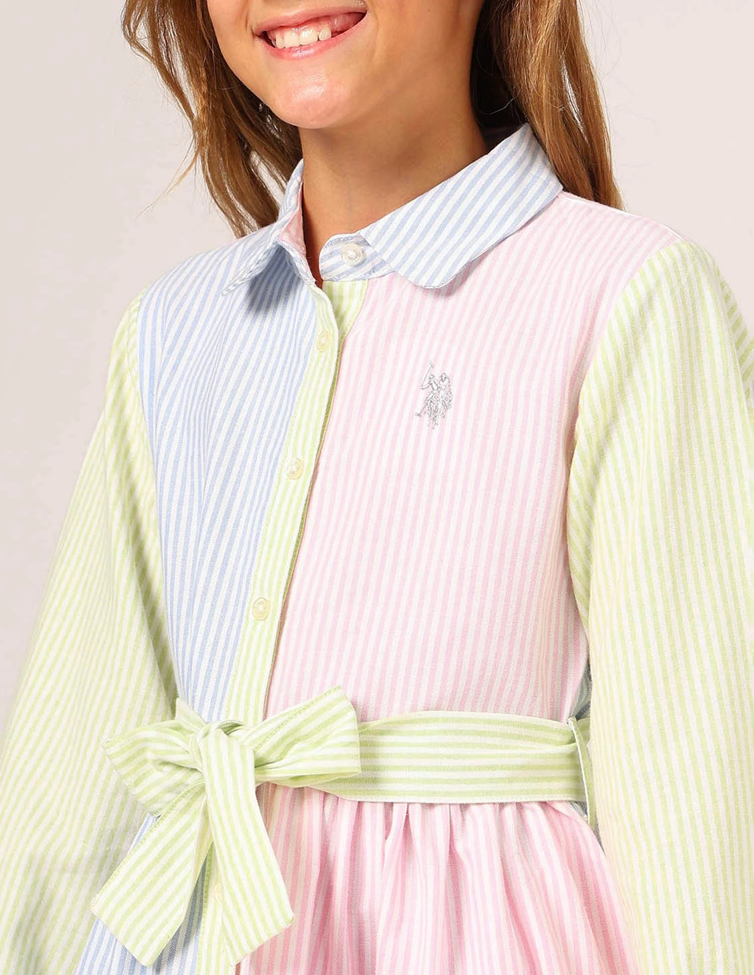 Girls Vertical Striped Shirt Dress - Image 5