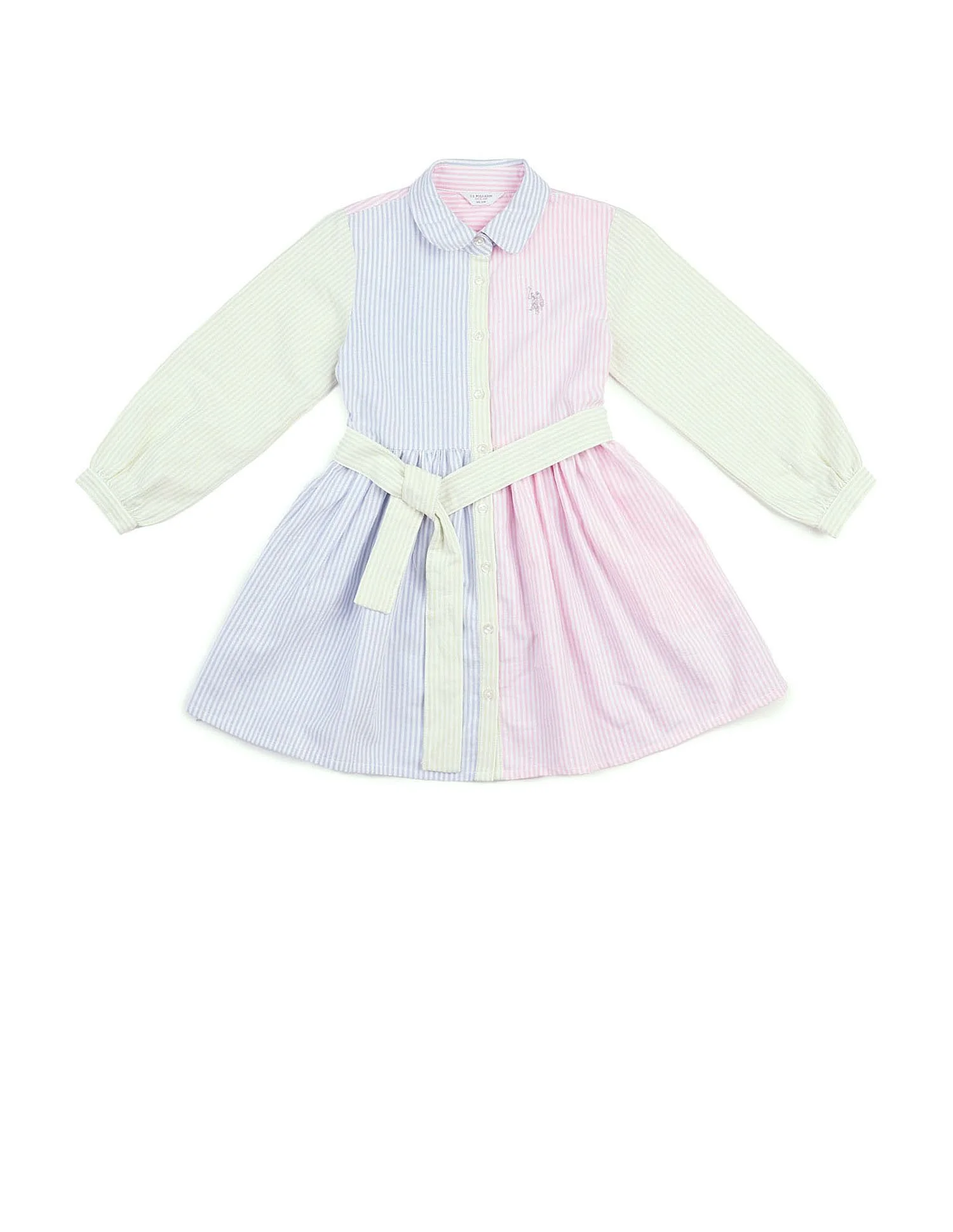 Girls Vertical Striped Shirt Dress - Image 6