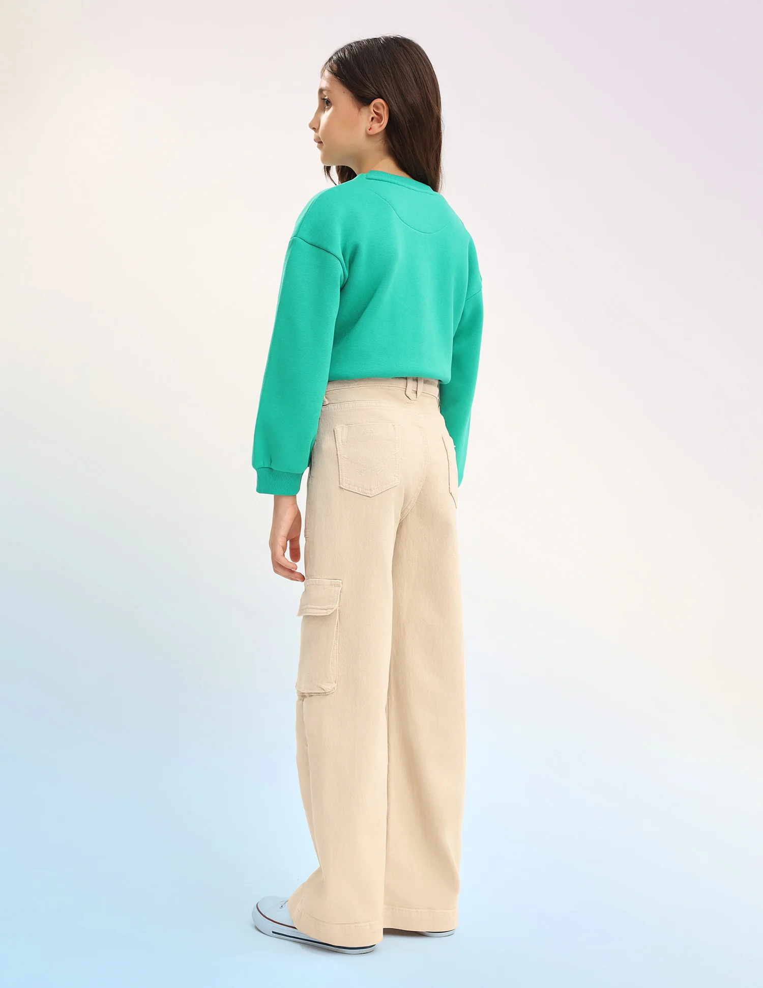 Girls Wide Leg Fit Beige Jeans - Image 5