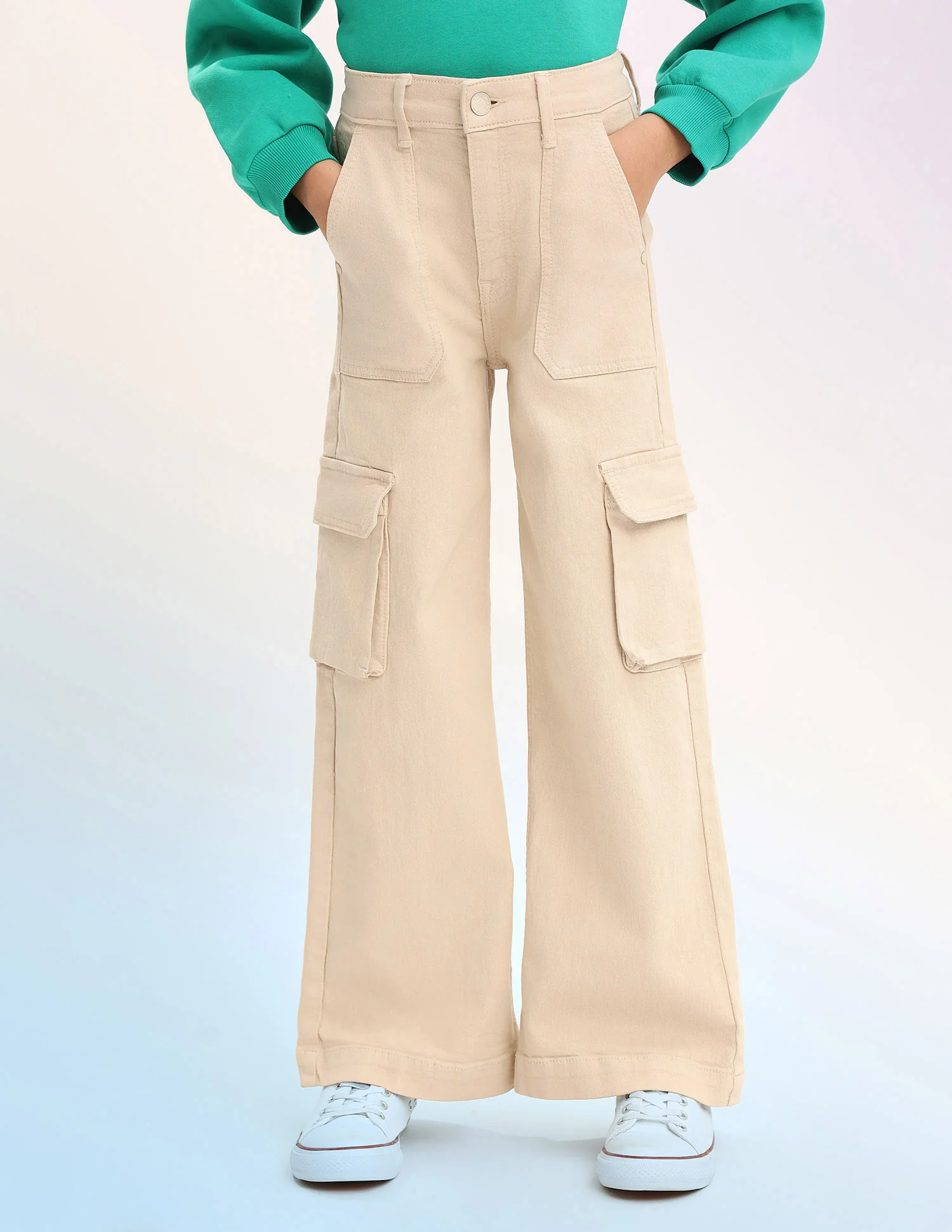 Girls Wide Leg Fit Beige Jeans - Image 6