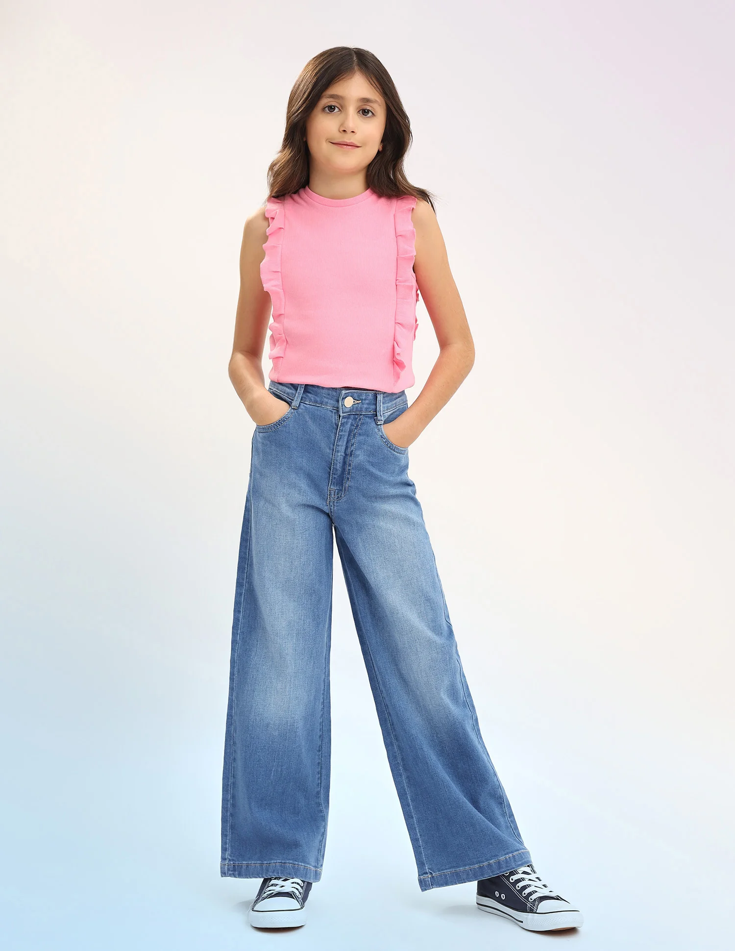 Girls Wide Leg Fit Blue Jeans - Image 3