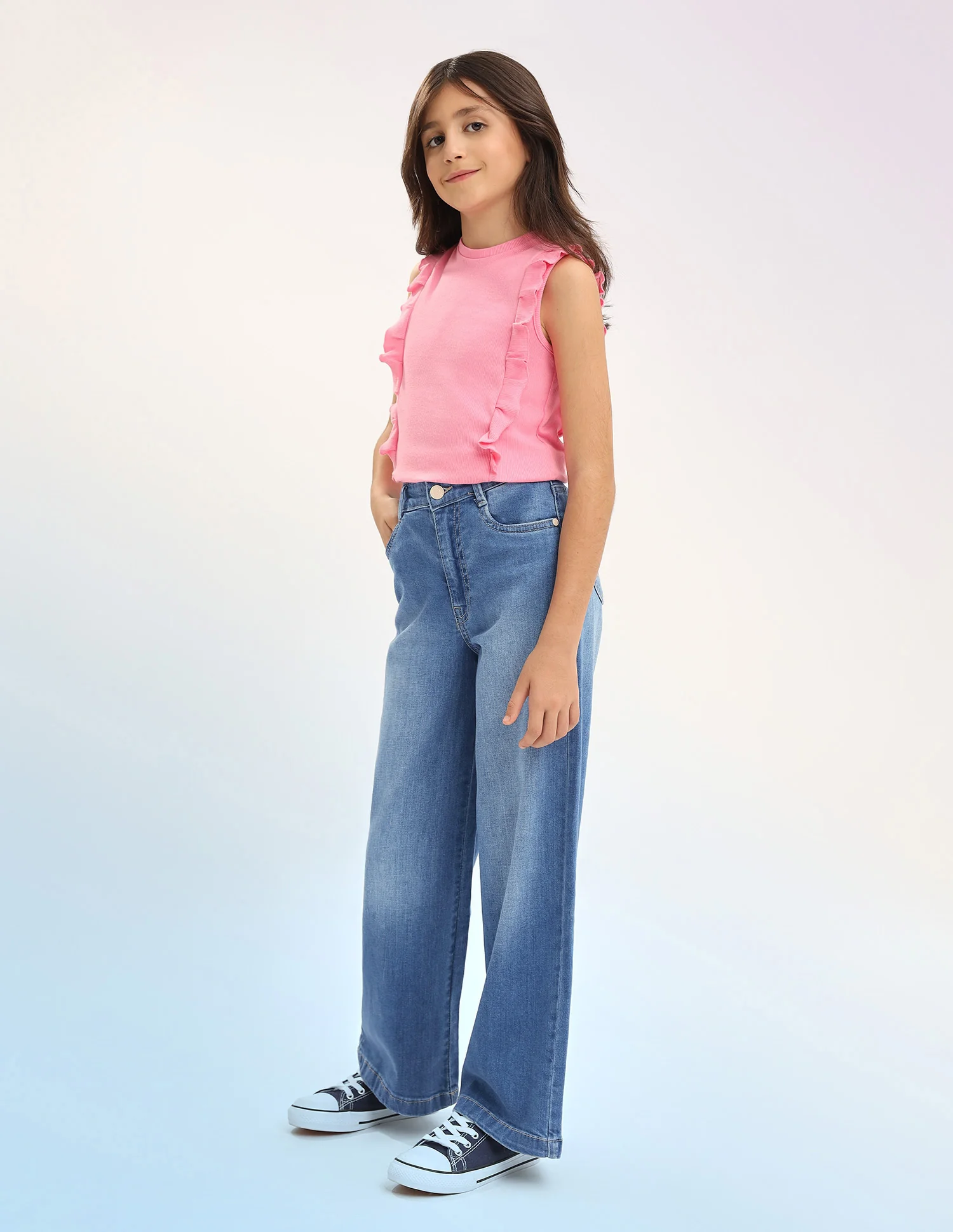 Girls Wide Leg Fit Blue Jeans - Image 4