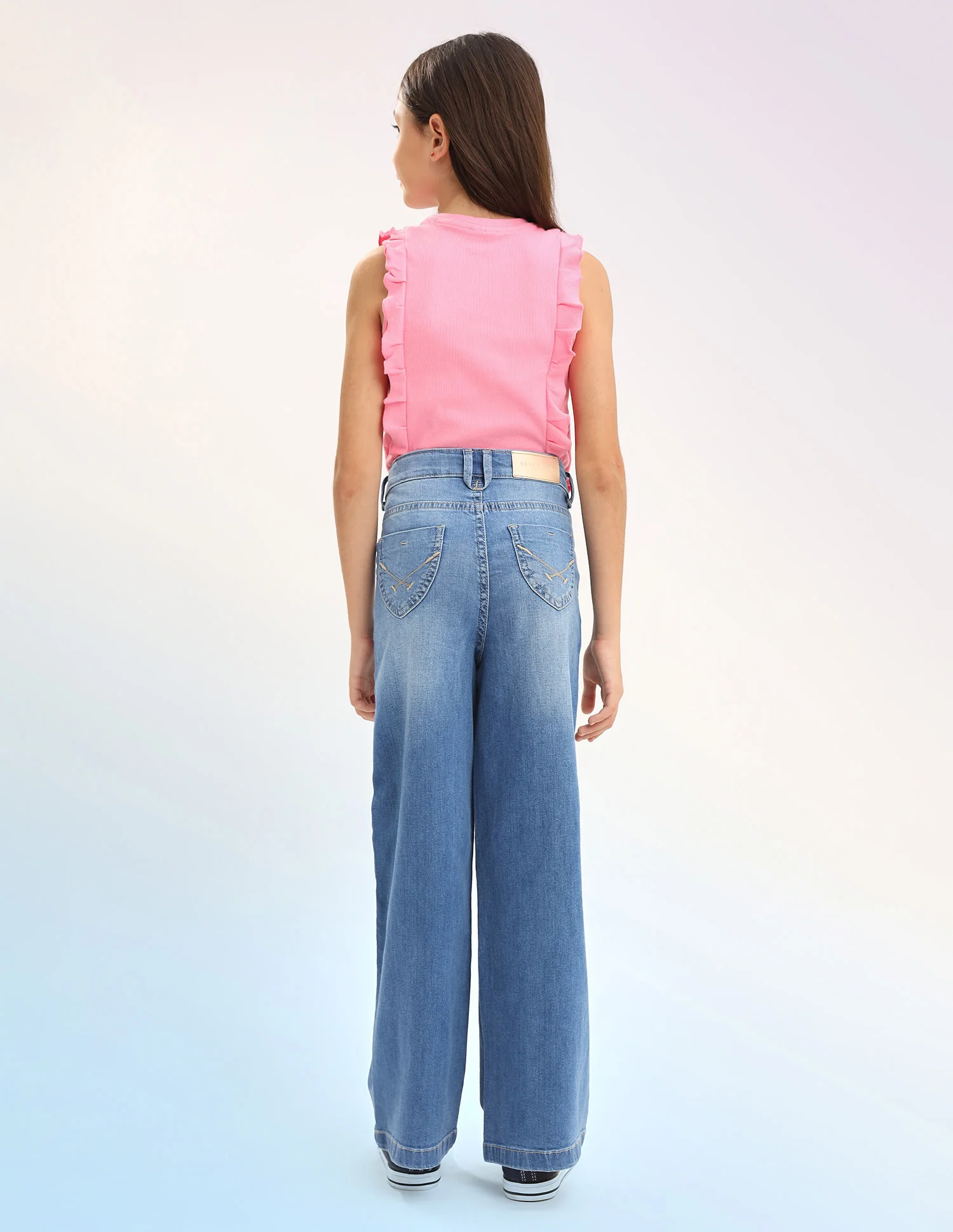 Girls Wide Leg Fit Blue Jeans - Image 5