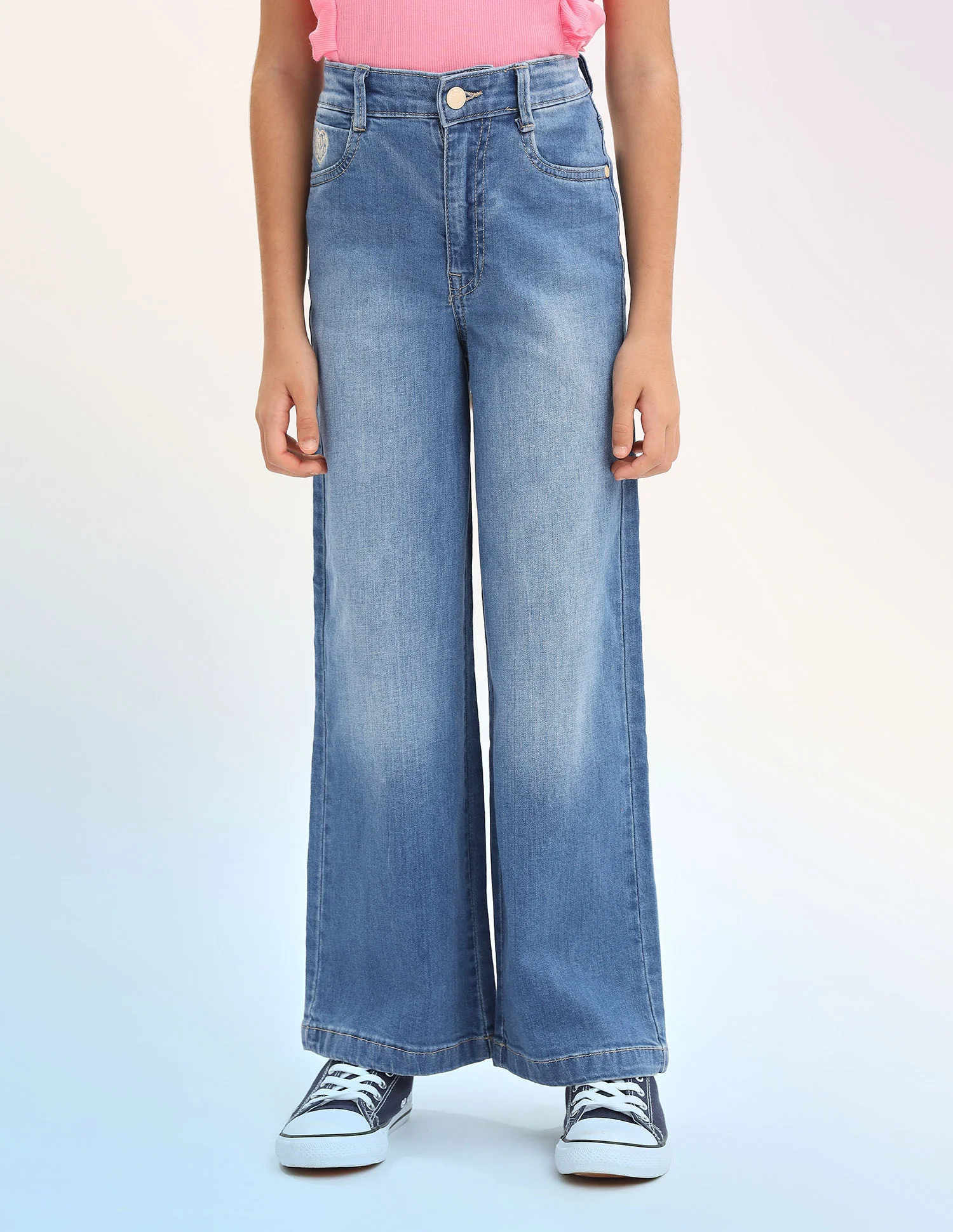 Girls Wide Leg Fit Blue Jeans - Image 6
