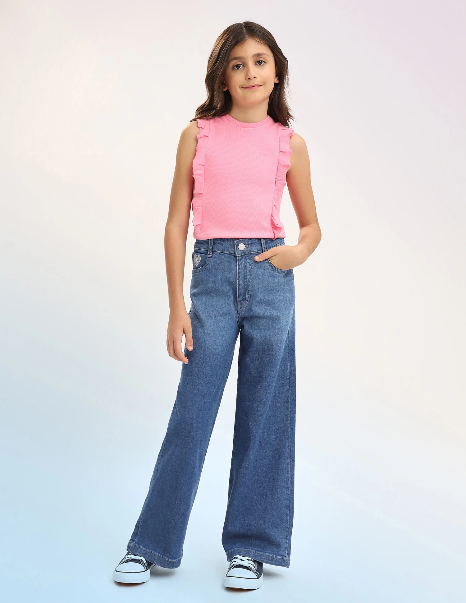 Girls Wide Leg Fit Blue Jeans - Image 3