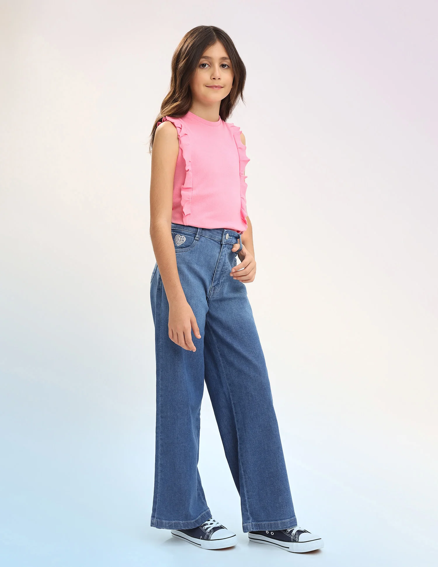 Girls Wide Leg Fit Blue Jeans - Image 4