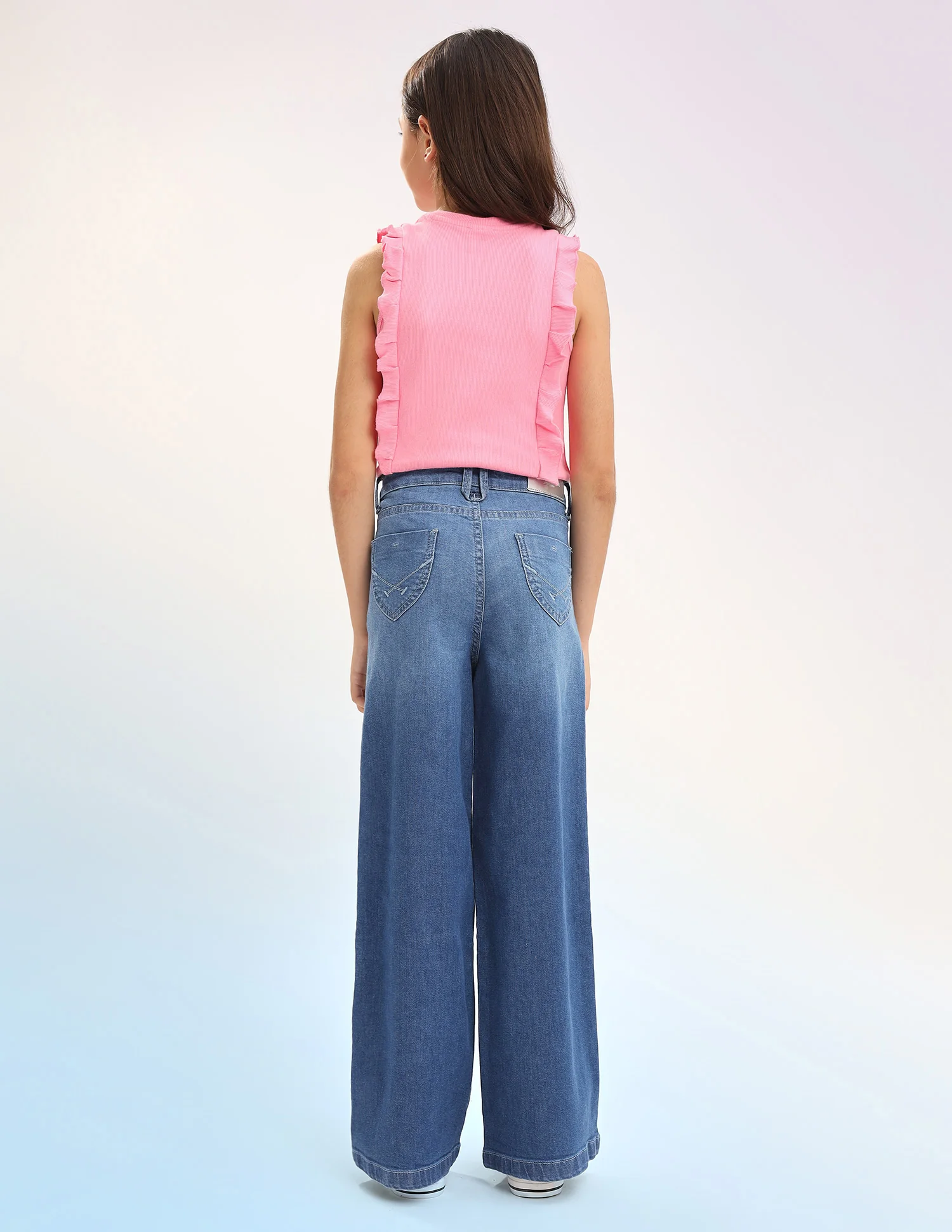Girls Wide Leg Fit Blue Jeans - Image 5