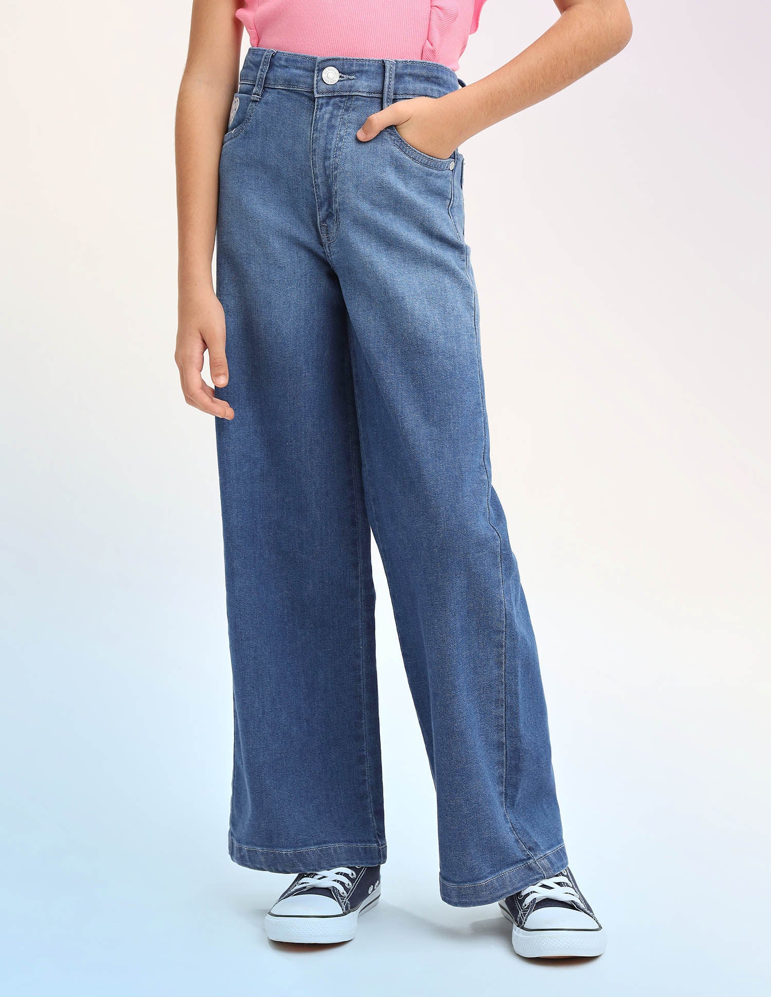 Girls Wide Leg Fit Blue Jeans - Image 6