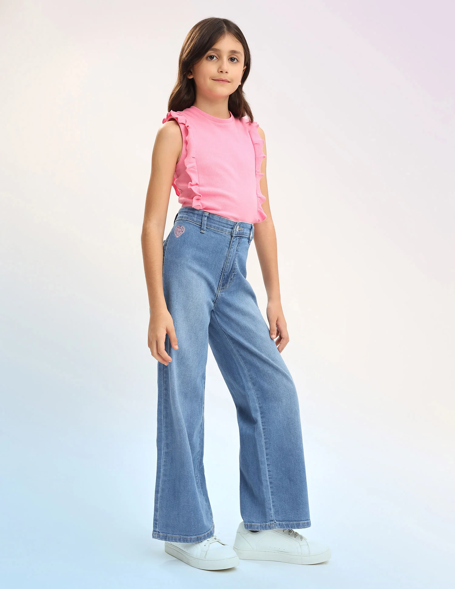 Girls Wide Leg Fit Blue Jeans - Image 3