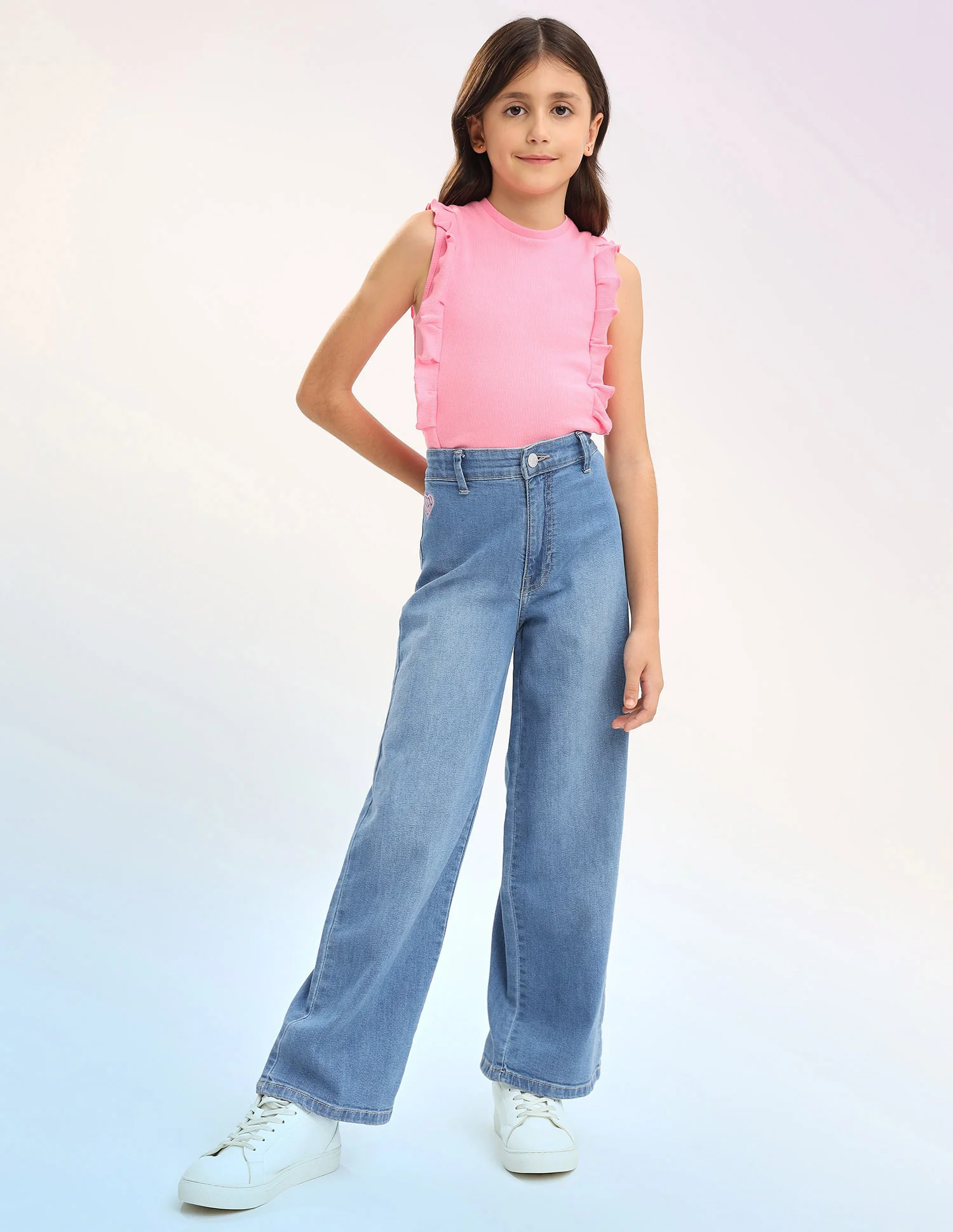 Girls Wide Leg Fit Blue Jeans - Image 4