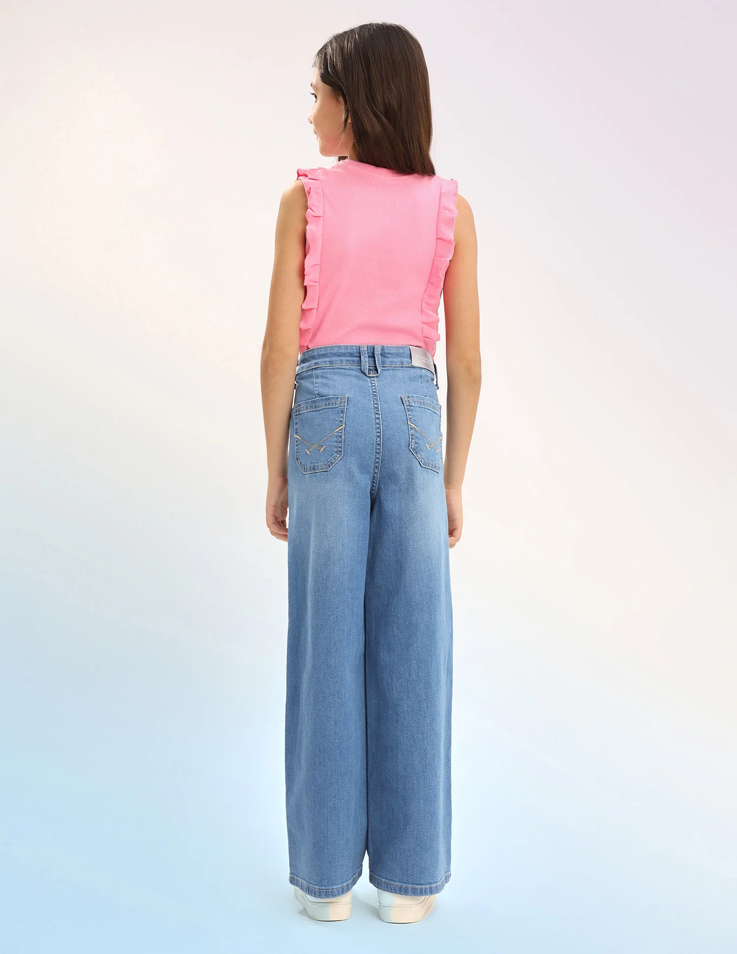 Girls Wide Leg Fit Blue Jeans - Image 5