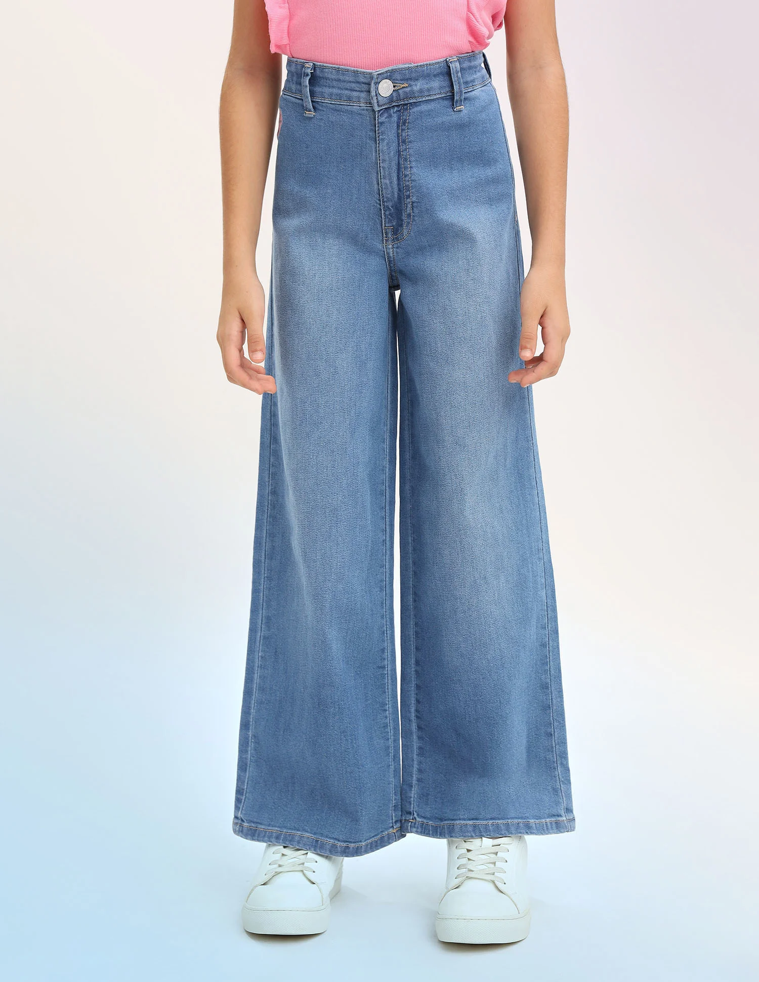 Girls Wide Leg Fit Blue Jeans - Image 6