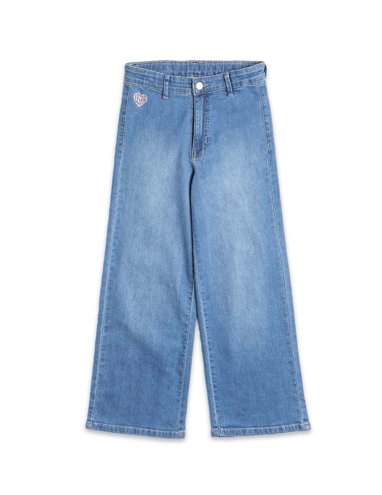 Girls Wide Leg Fit Blue Jeans - Image 9
