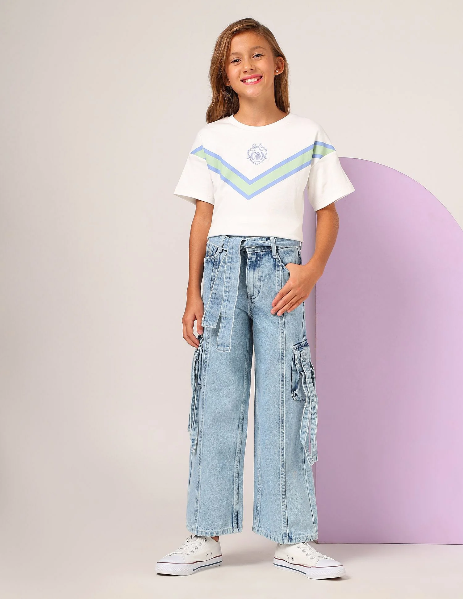 Girls Wide Leg Fit Cargo Jeans - Image 3