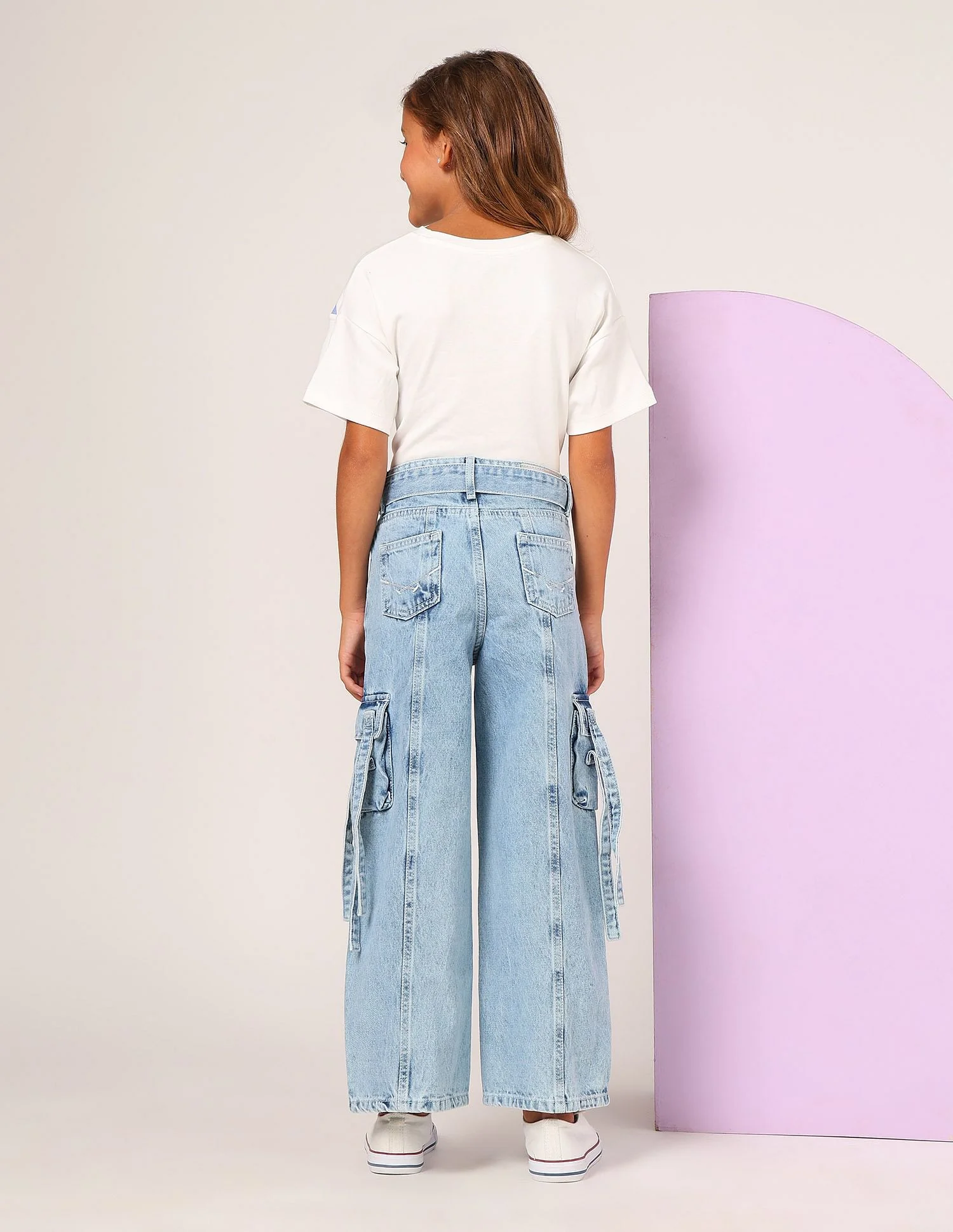 Girls Wide Leg Fit Cargo Jeans - Image 4