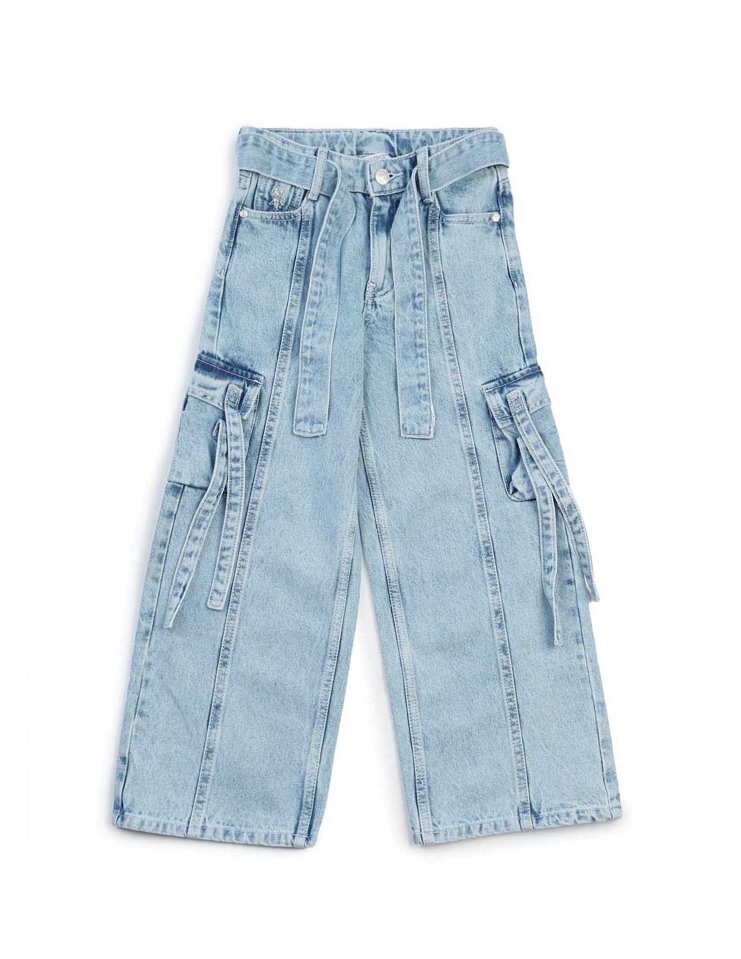 Girls Wide Leg Fit Cargo Jeans - Image 7