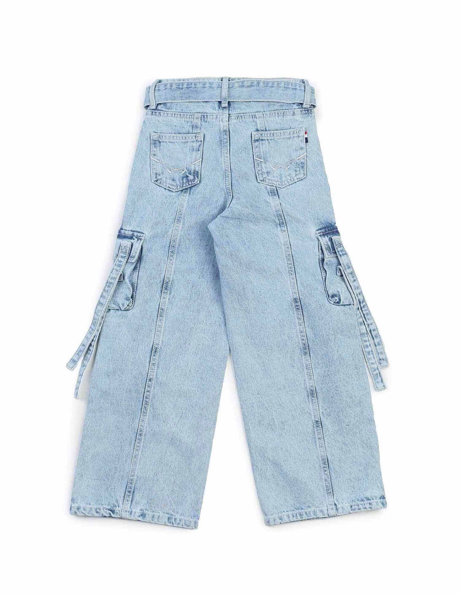 Girls Wide Leg Fit Cargo Jeans - Image 8