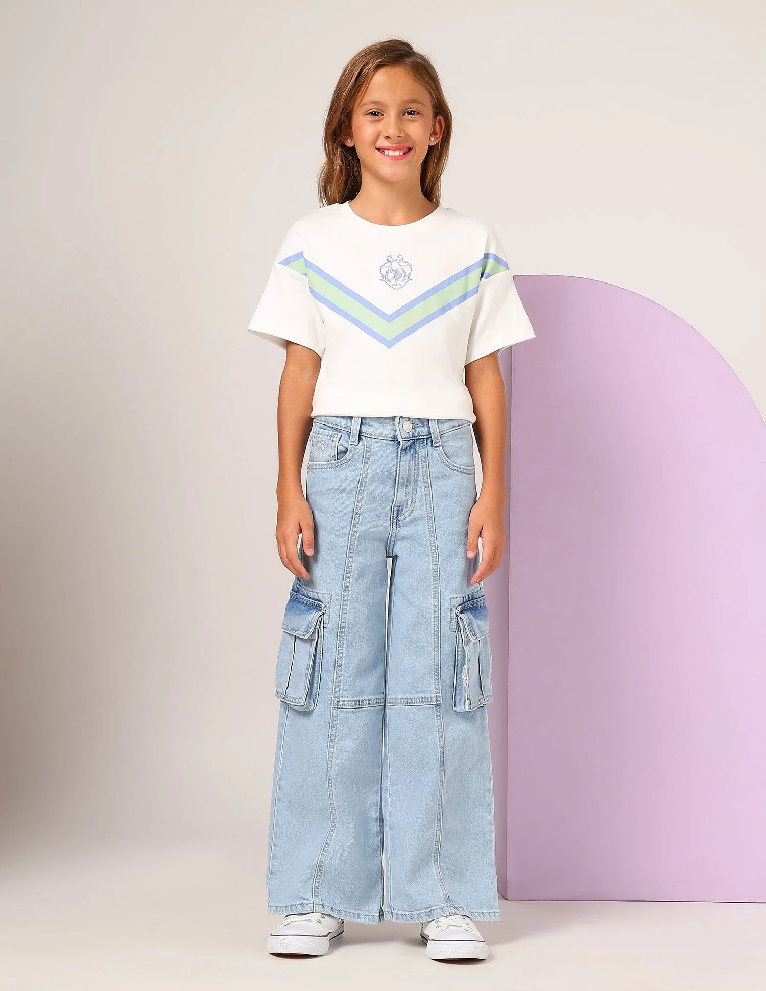 Girls Wide Leg Fit Cargo Jeans - Image 3