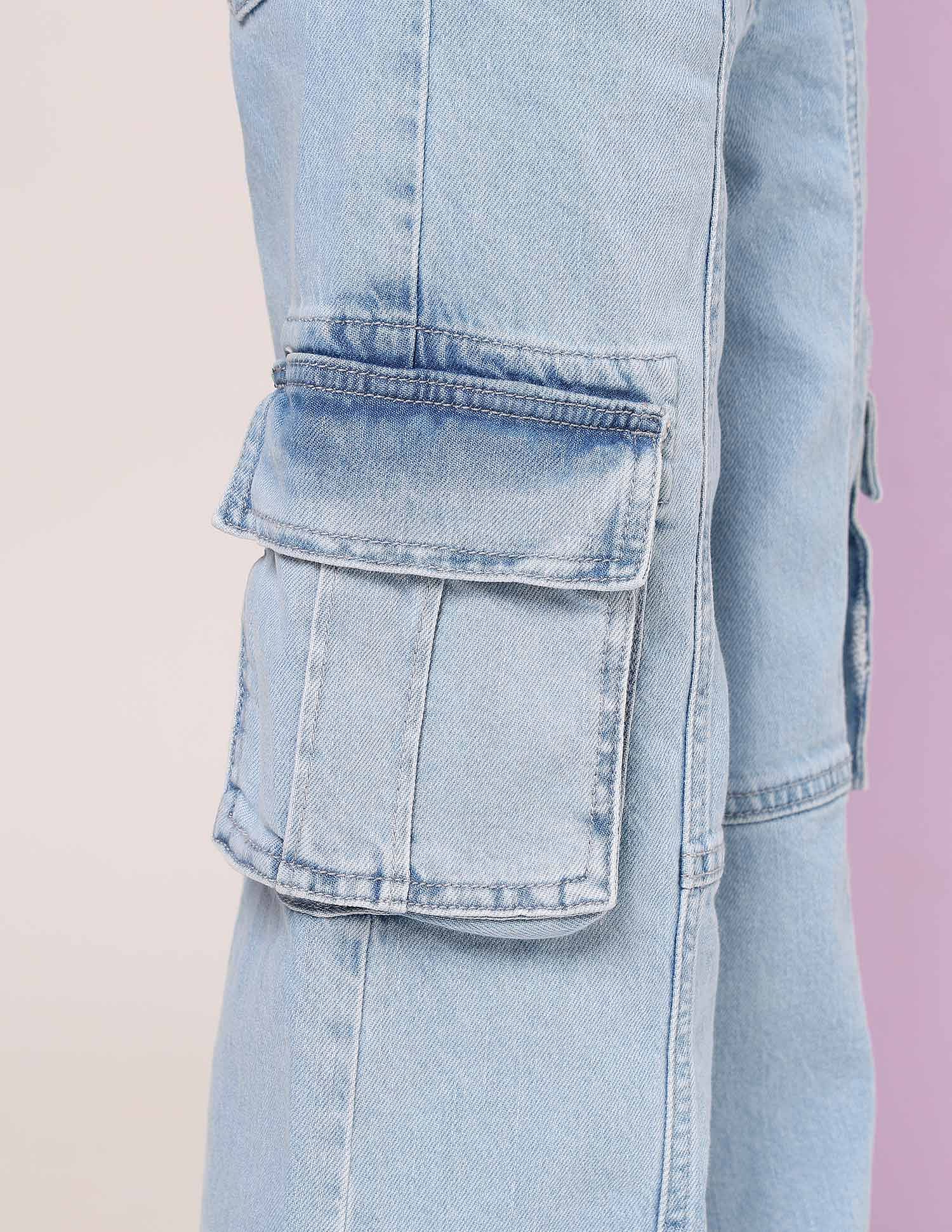 Girls Wide Leg Fit Cargo Jeans - Image 7