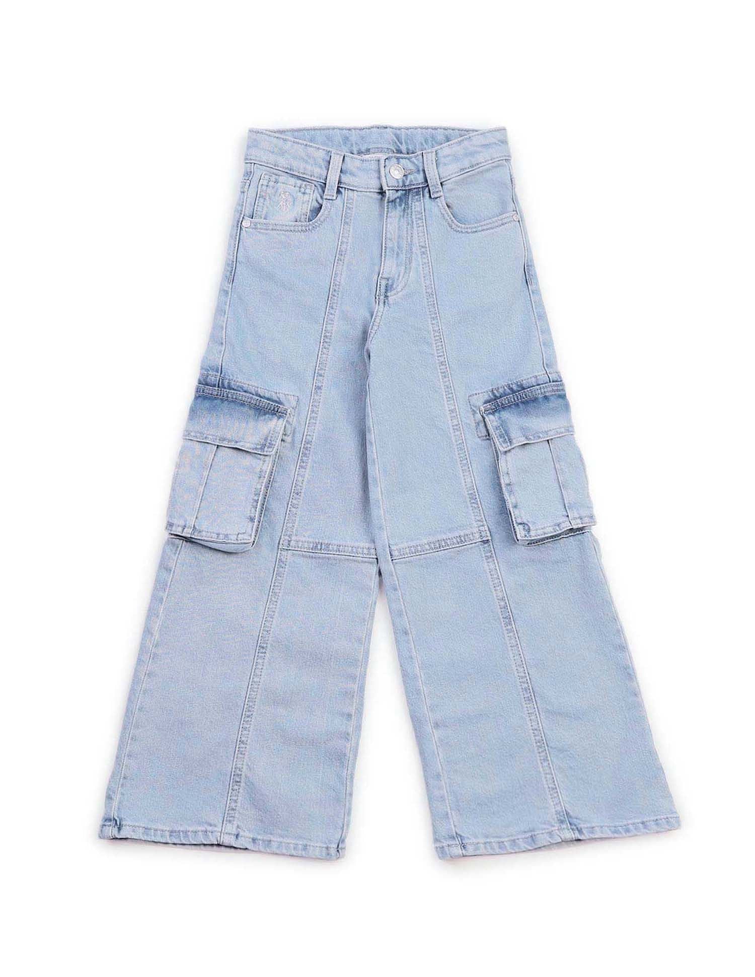 Girls Wide Leg Fit Cargo Jeans - Image 8