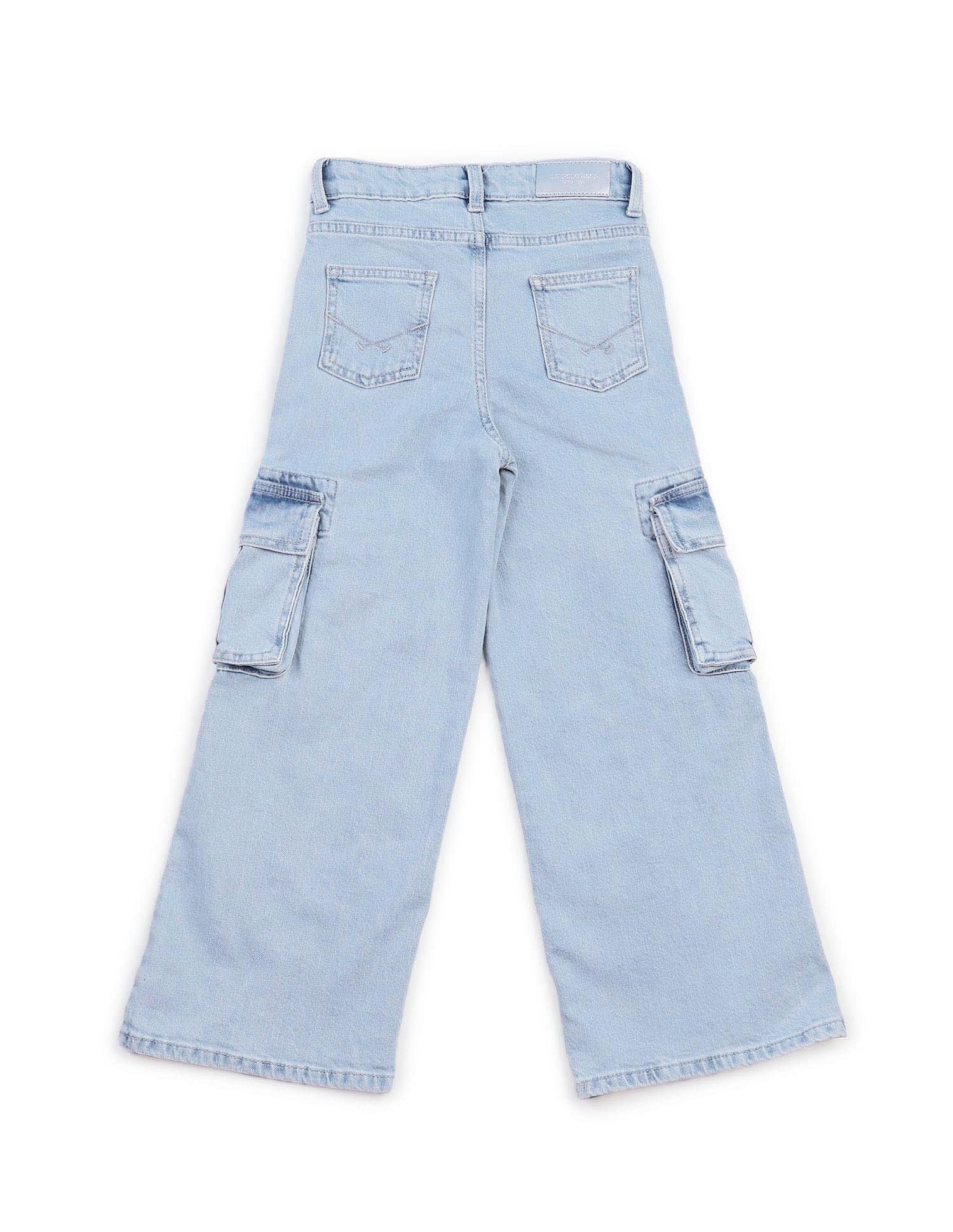 Girls Wide Leg Fit Cargo Jeans - Image 9