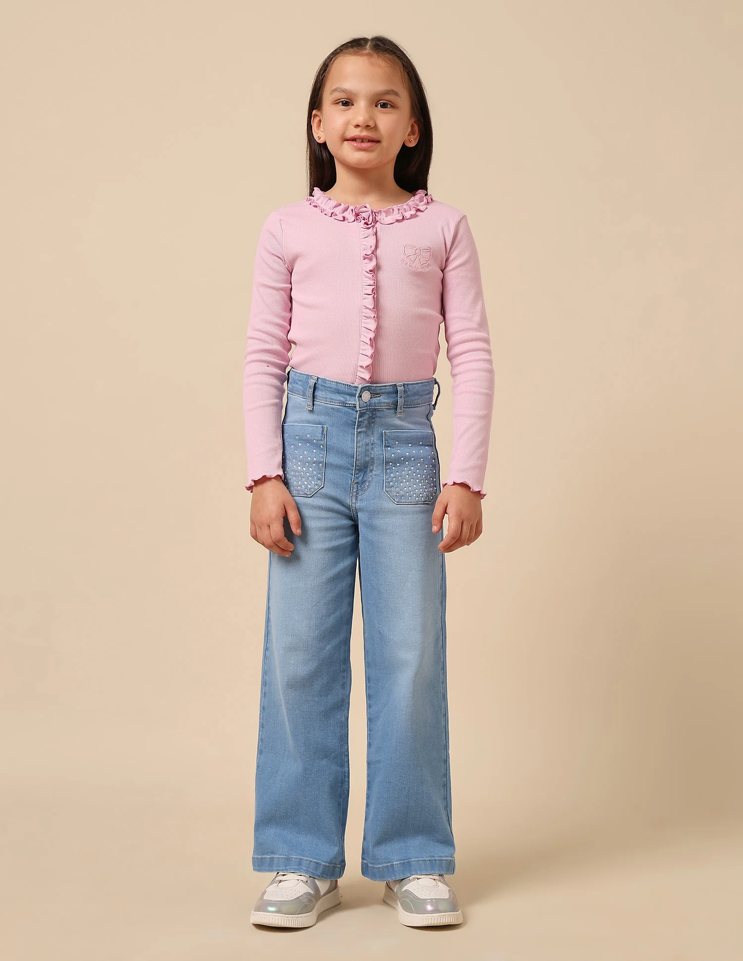 Girls Wide Leg Fit High Rise Jeans - Image 3