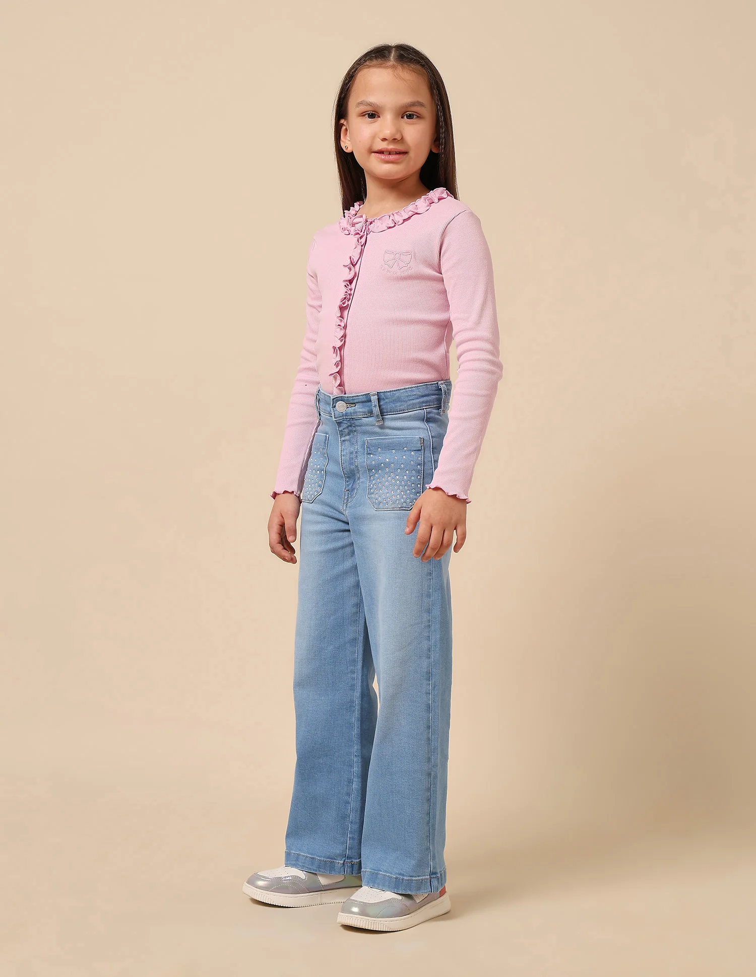 Girls Wide Leg Fit High Rise Jeans - Image 4
