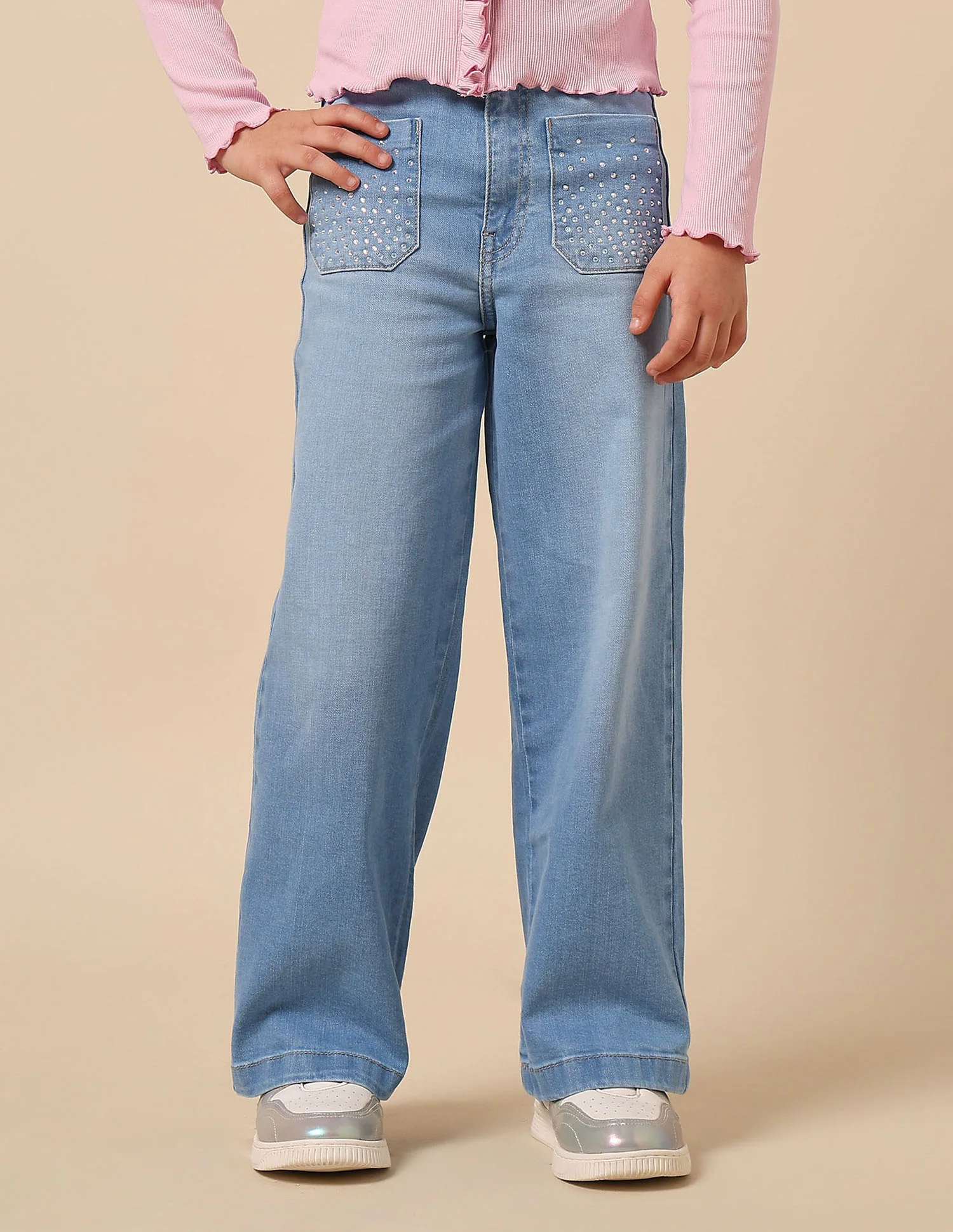 Girls Wide Leg Fit High Rise Jeans - Image 6