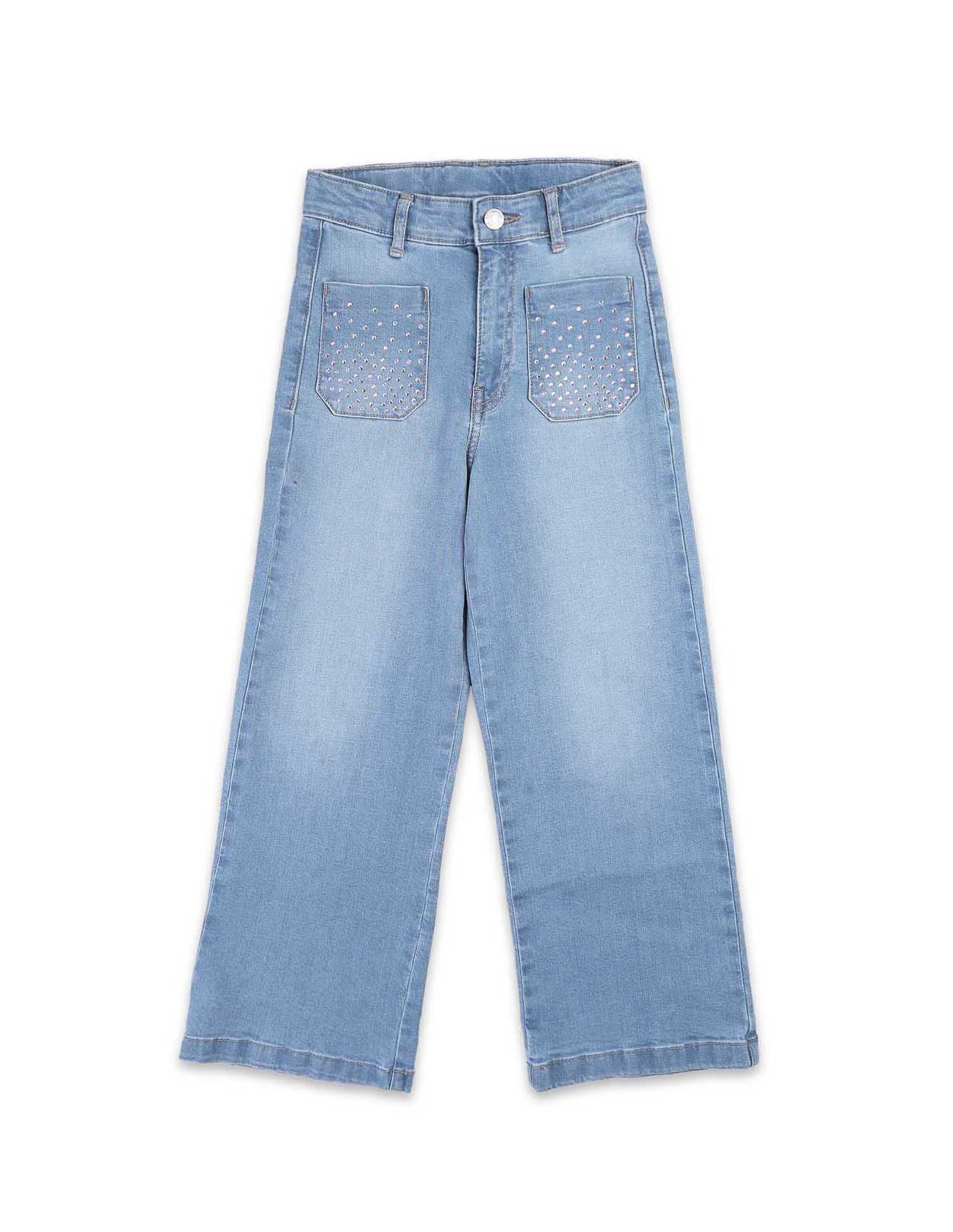 Girls Wide Leg Fit High Rise Jeans - Image 9