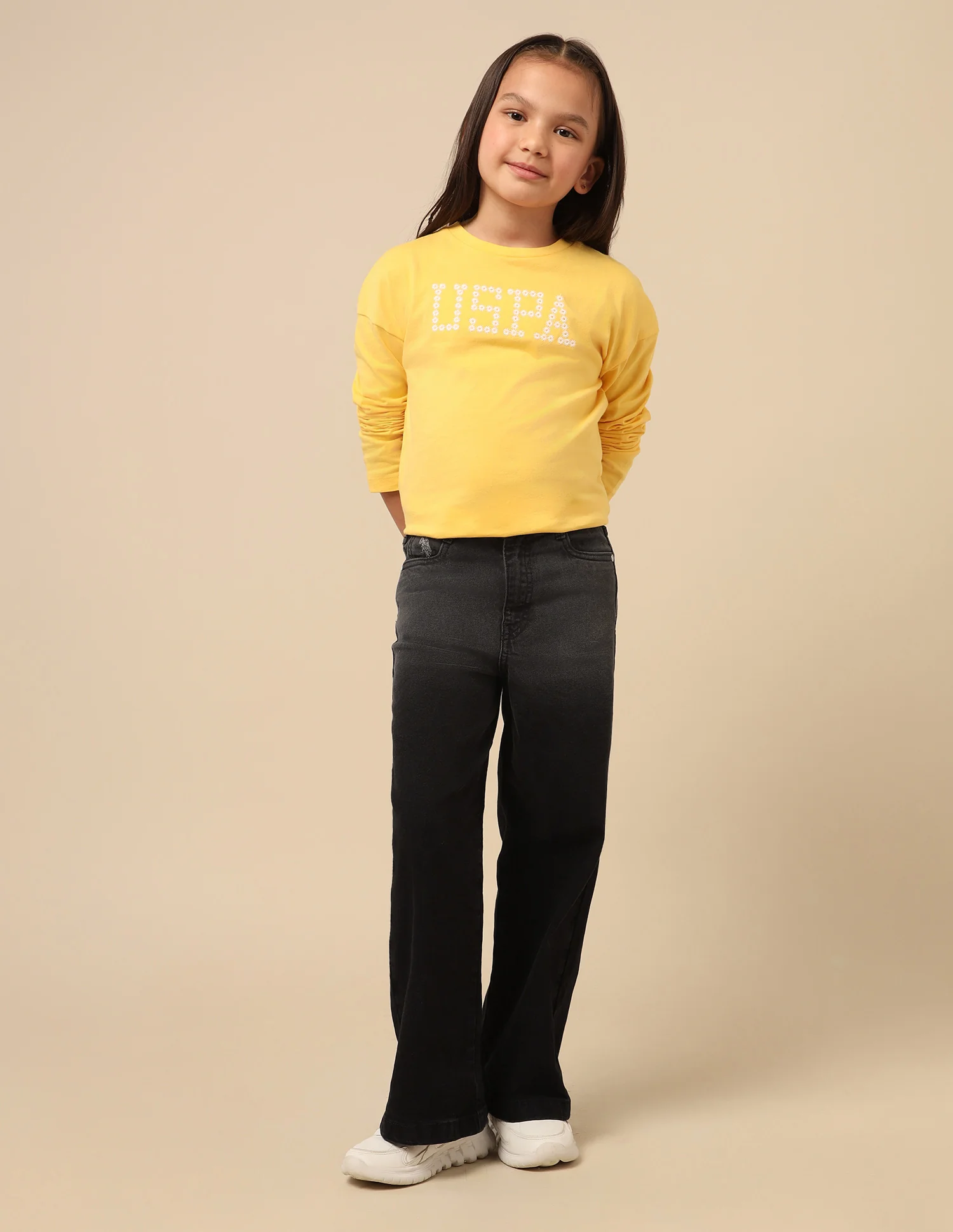Girls Wide Leg Fit Stone Washed Jeans - Image 3