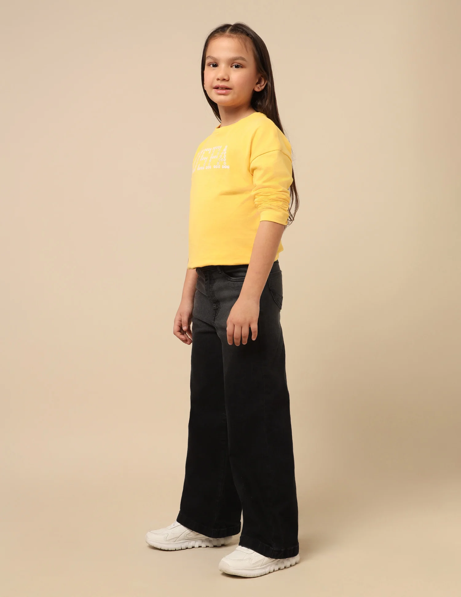 Girls Wide Leg Fit Stone Washed Jeans - Image 4