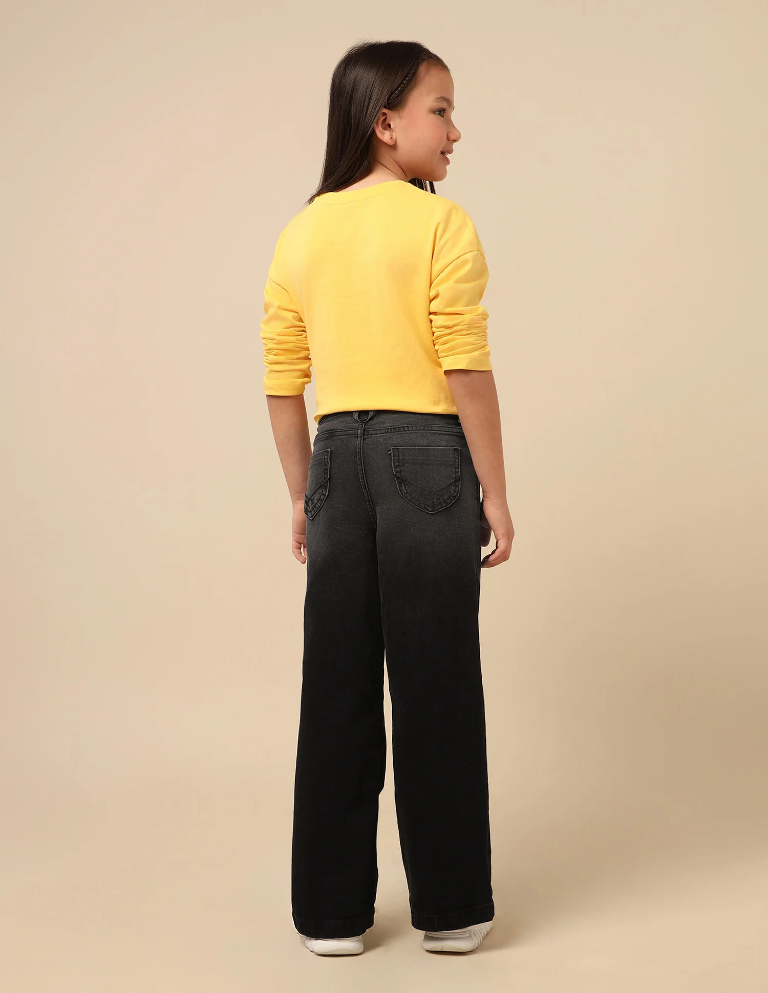 Girls Wide Leg Fit Stone Washed Jeans - Image 5