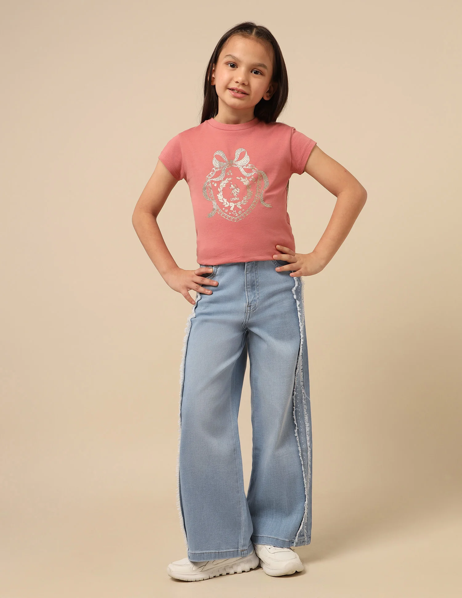 Girls Wide Leg Fit Stone Washed Jeans - Image 3