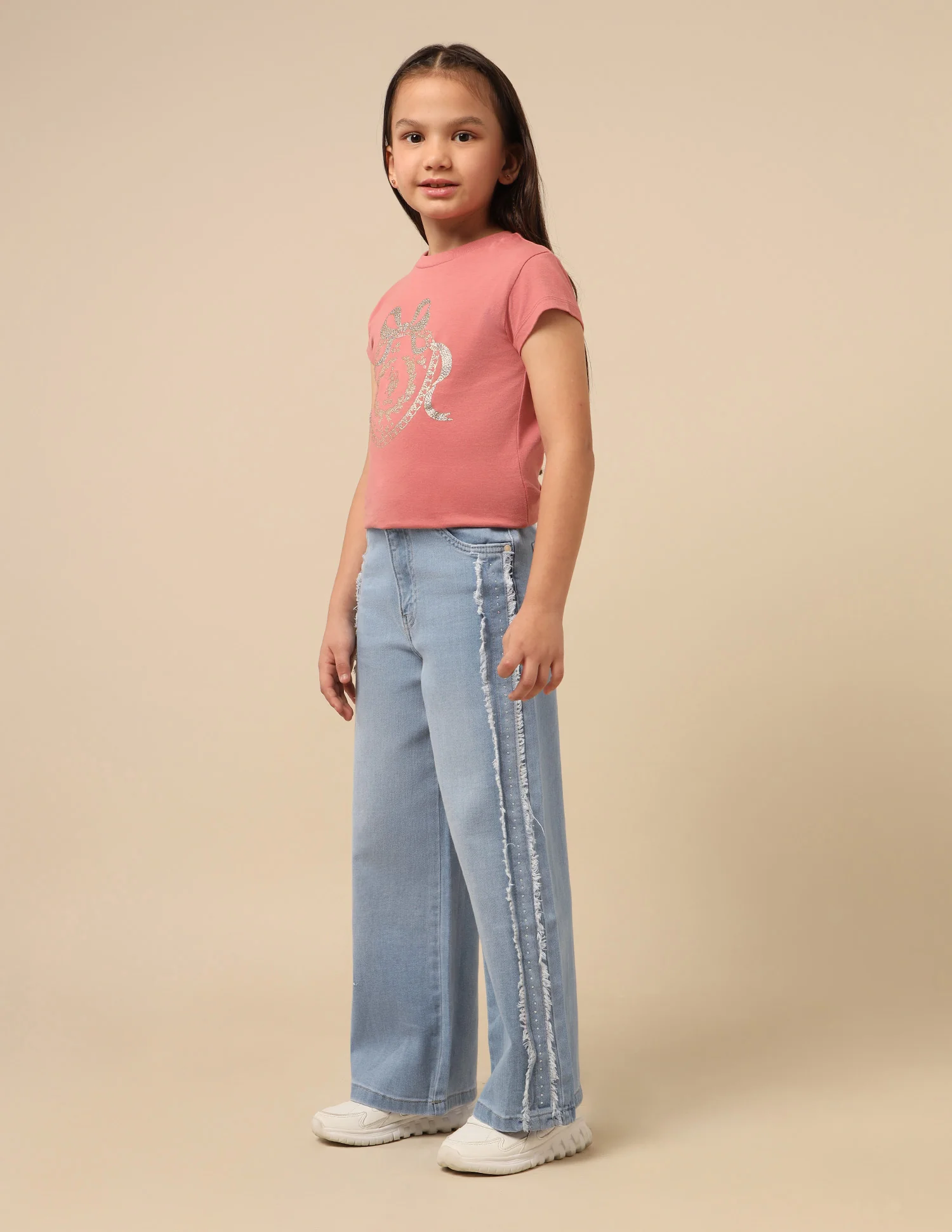 Girls Wide Leg Fit Stone Washed Jeans - Image 4