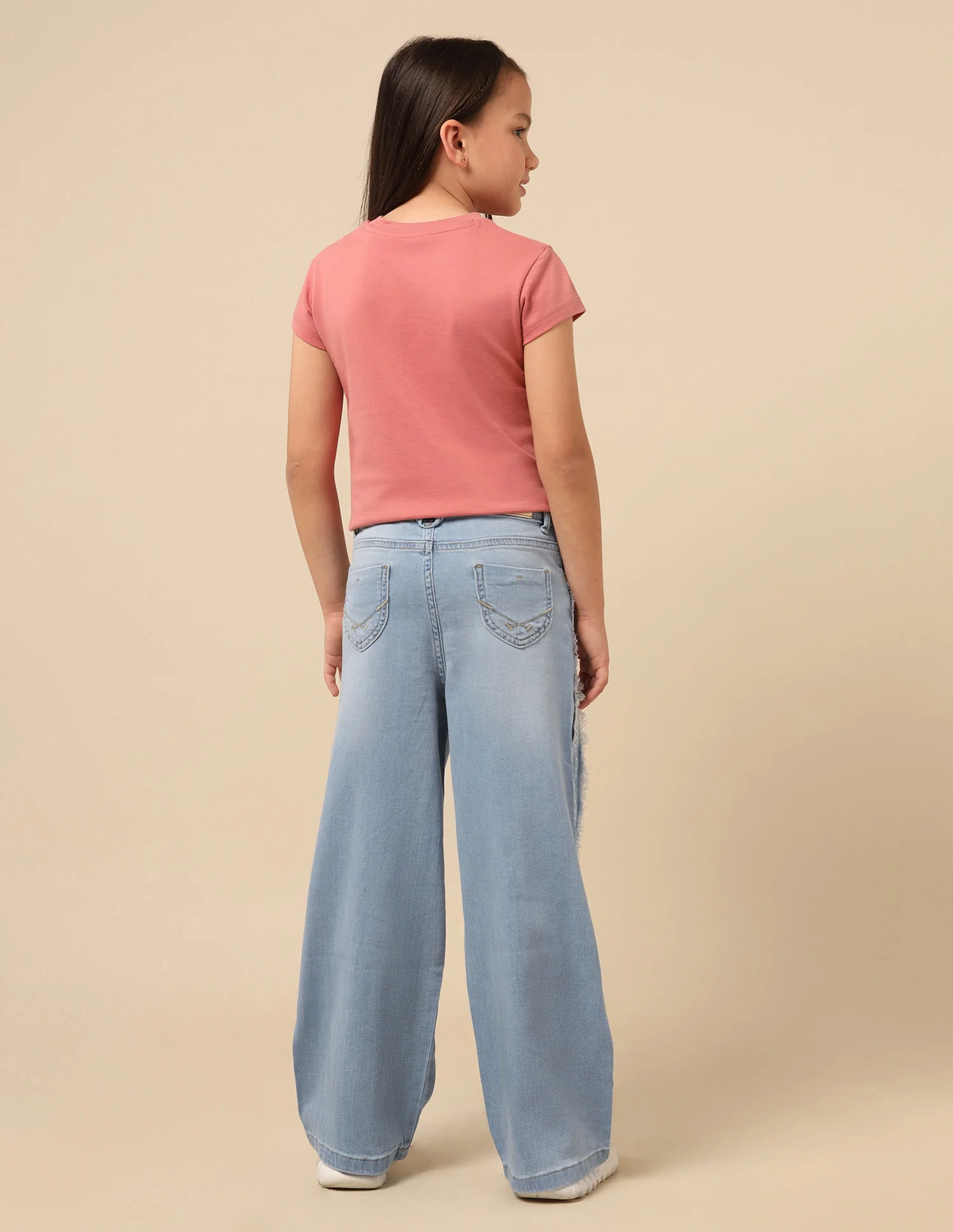 Girls Wide Leg Fit Stone Washed Jeans - Image 5