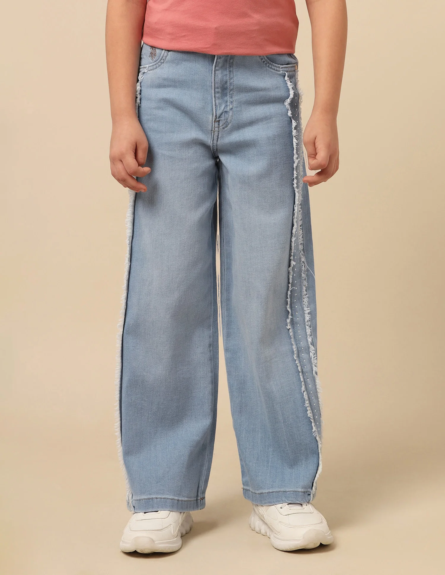 Girls Wide Leg Fit Stone Washed Jeans - Image 6