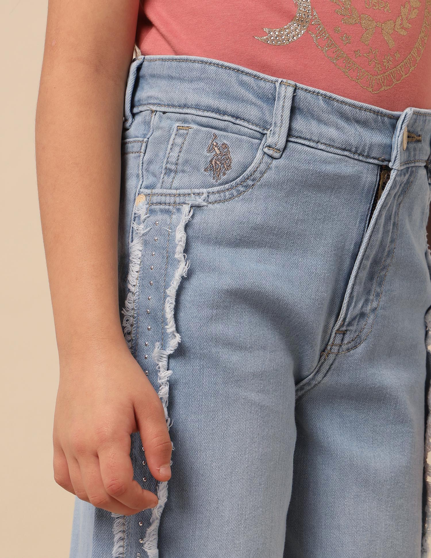 Girls Wide Leg Fit Stone Washed Jeans - Image 7
