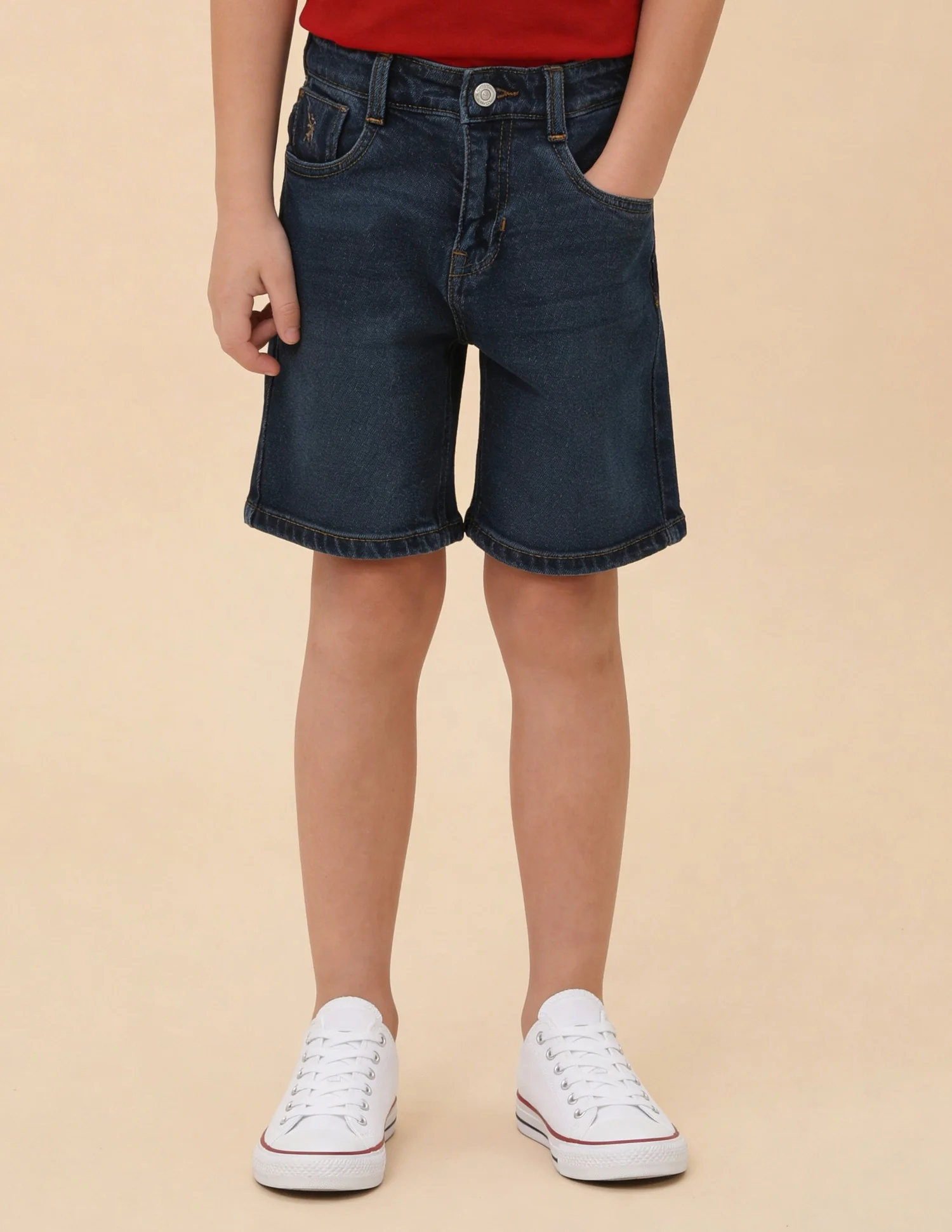 Mid Rise Whiskered Denim Shorts - Image 3