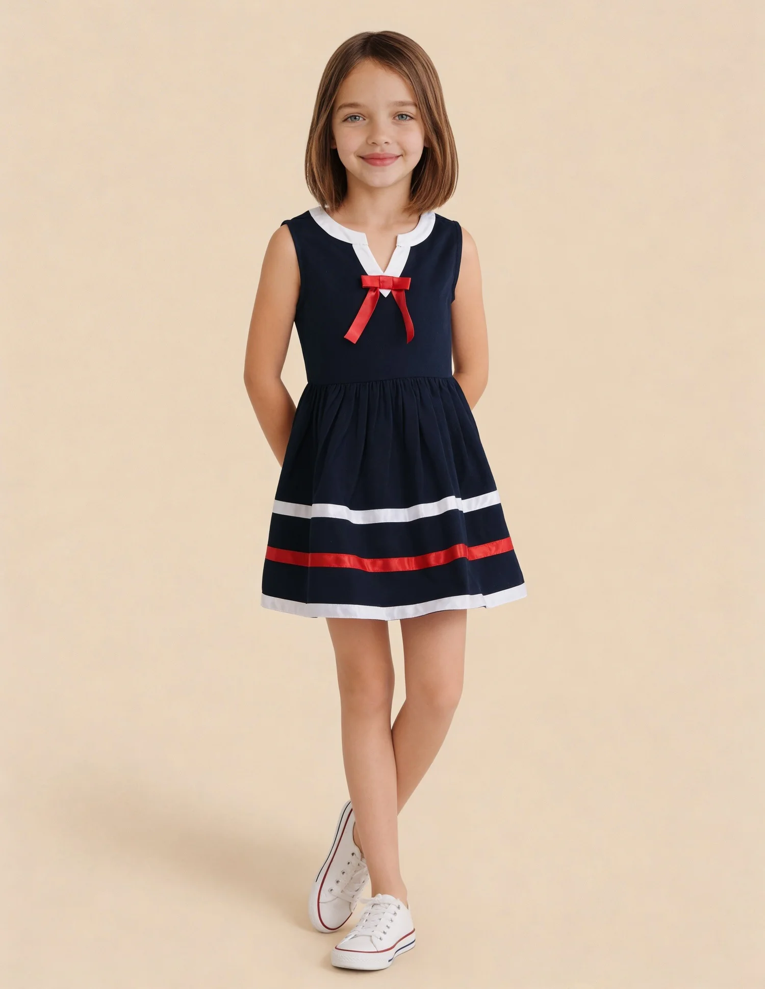Nautical A-Line Bow Dress - Image 3