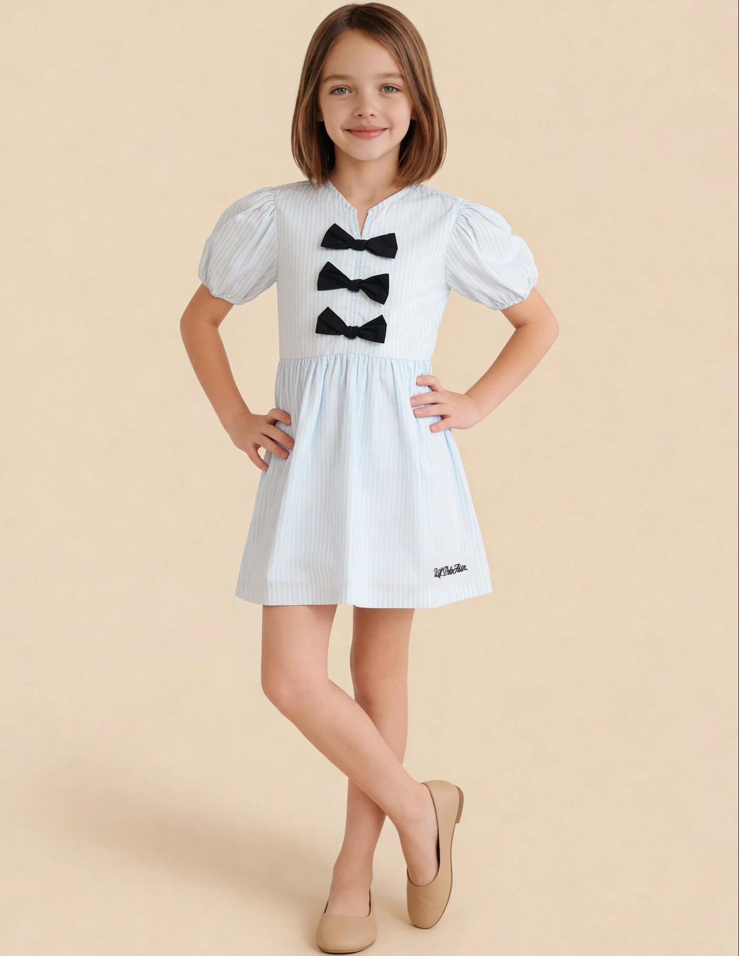 Nautical Vertical Striped Bow Dress - Image 3