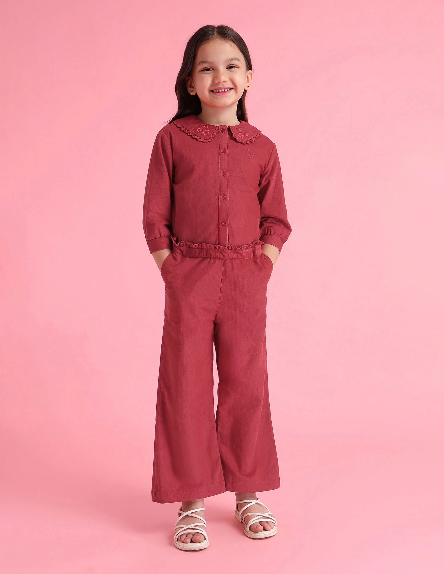 Girls Solid Flared Trousers - Image 3