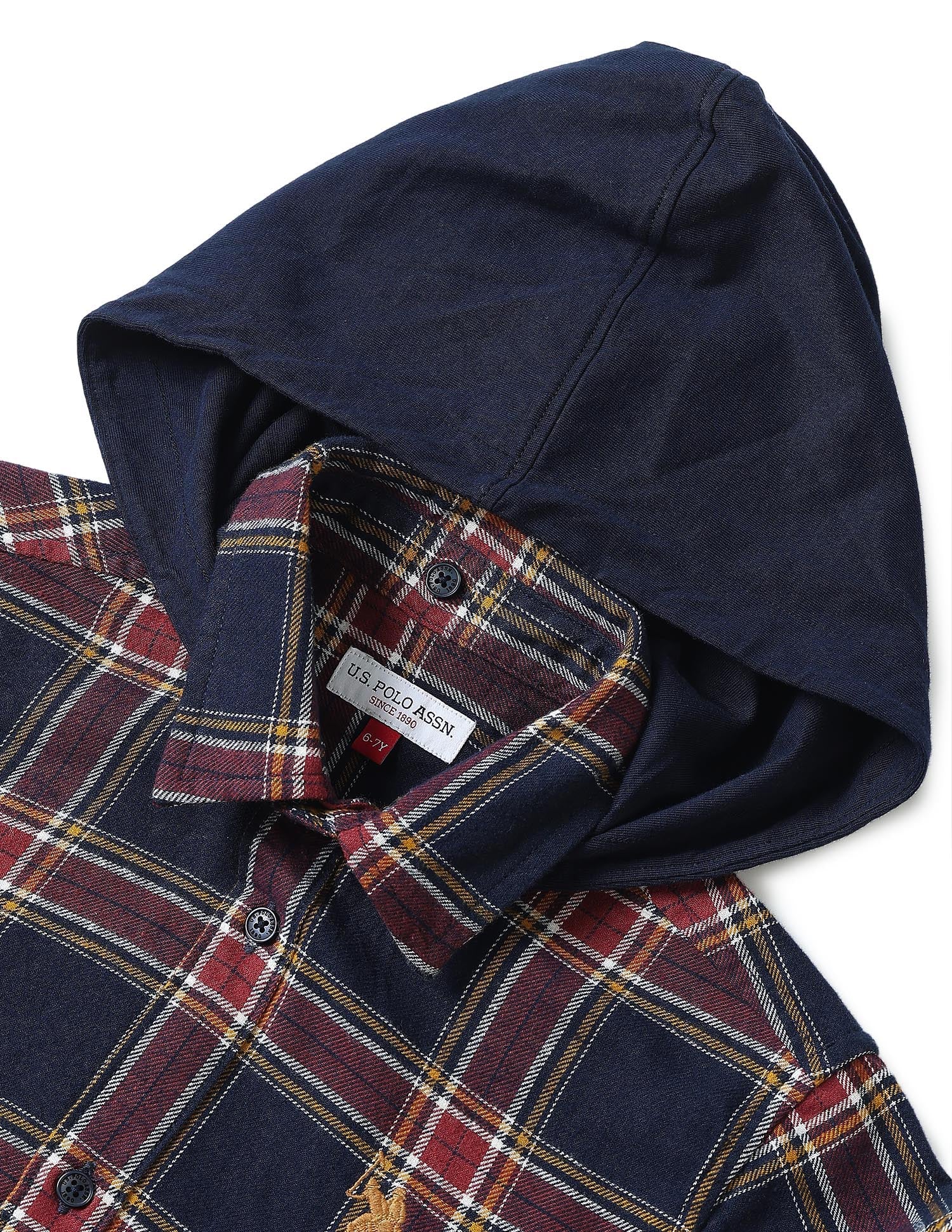 Twill Plaid Checked Hooded Shirt - Image 10